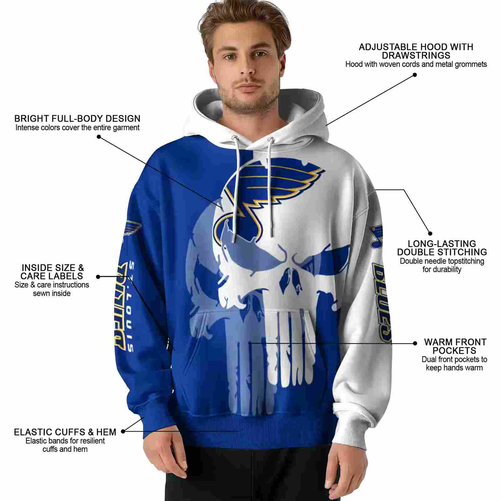 st louis blues graphic punisher blue white hoodie latest model