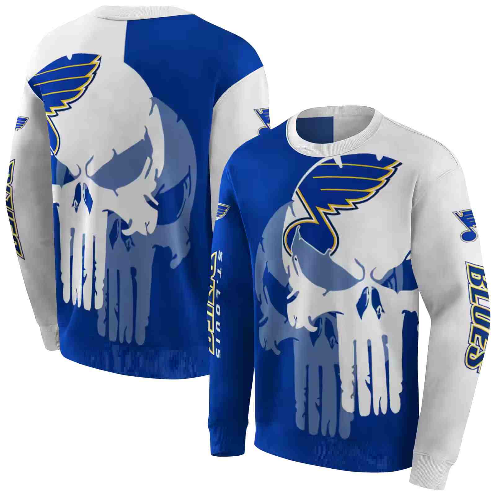 st louis blues graphic punisher blue white hoodie premium grade