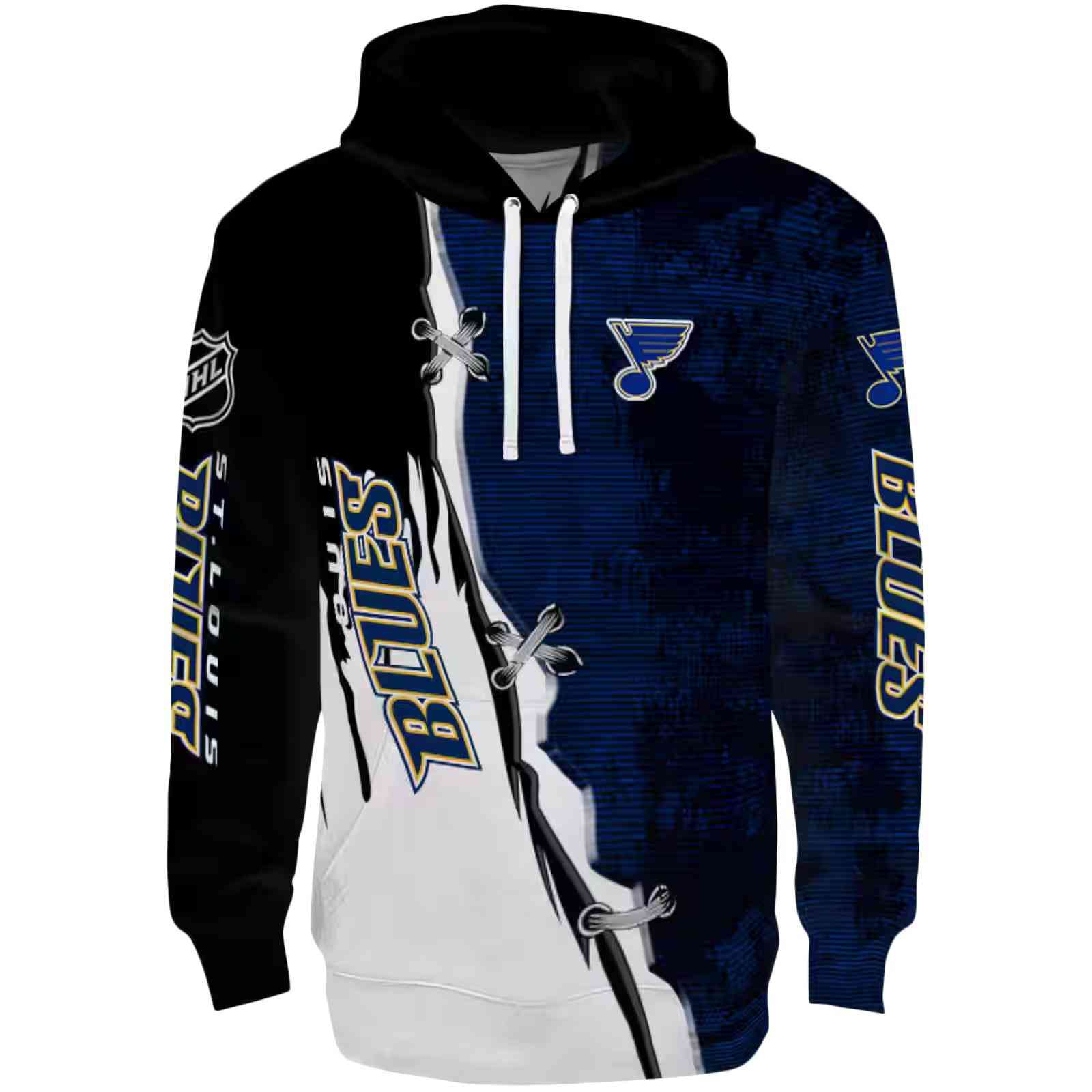 St. Louis Blues Ripped Pattern Blue Black White Hoodie