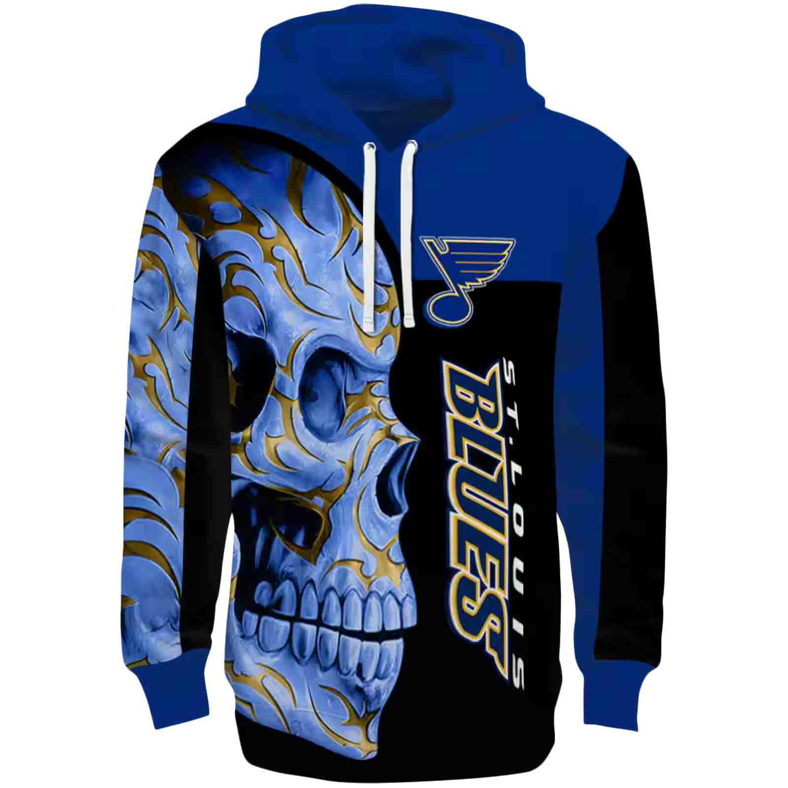 St. Louis Blues Skull Motif Blue Black Hoodie