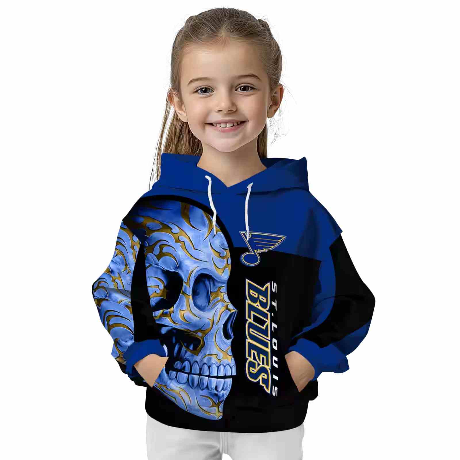 st louis blues skull motif blue black hoodie top rated