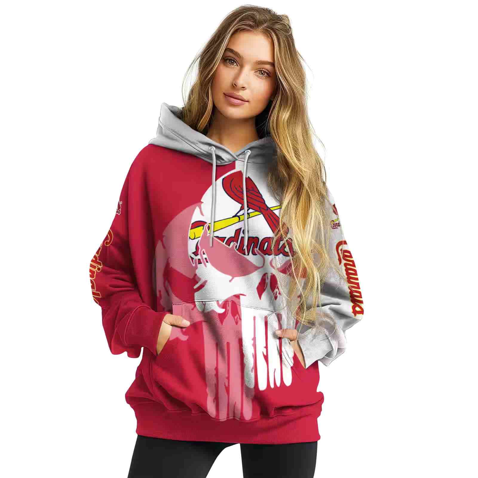 st louis cardinals graphic punisher red white hoodie high quality