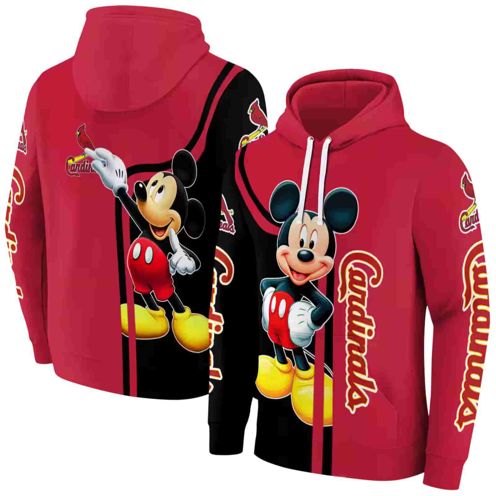 st louis cardinals mickey mouse red black hoodie fashion forward