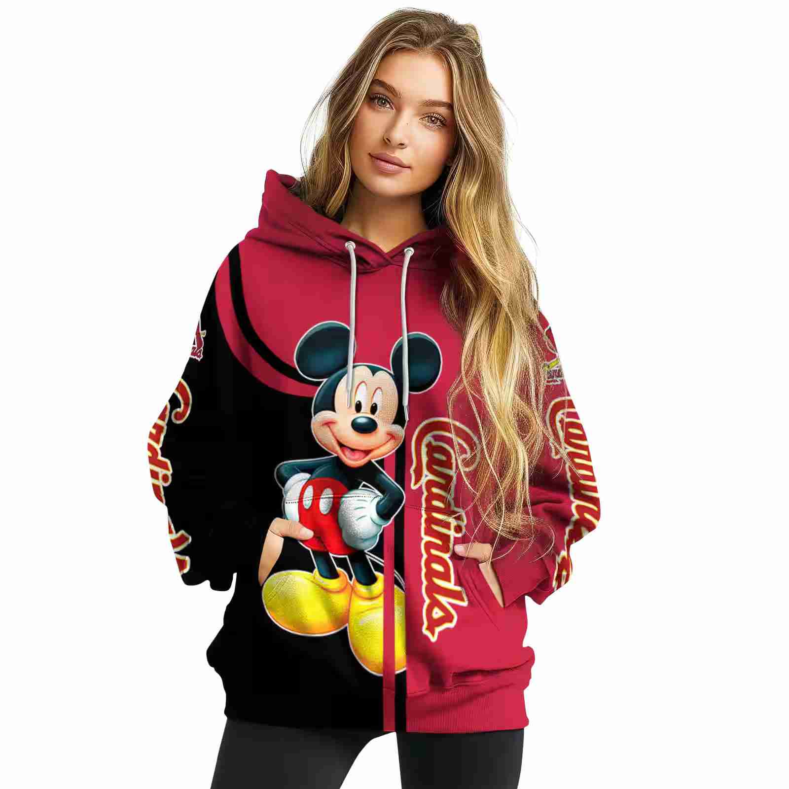 st louis cardinals mickey mouse red black hoodie high quality