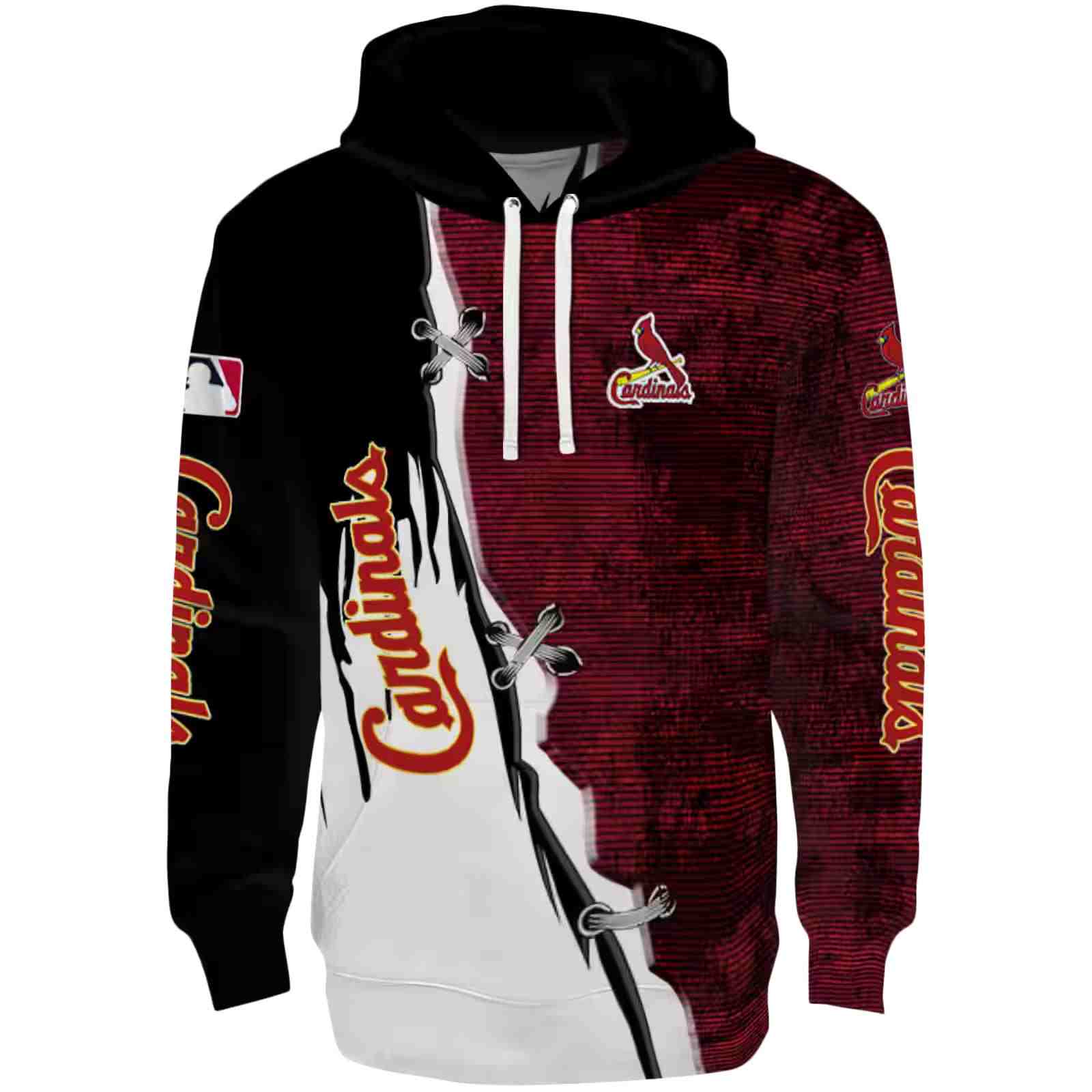 St. Louis Cardinals Ripped Pattern Red Black White Hoodie