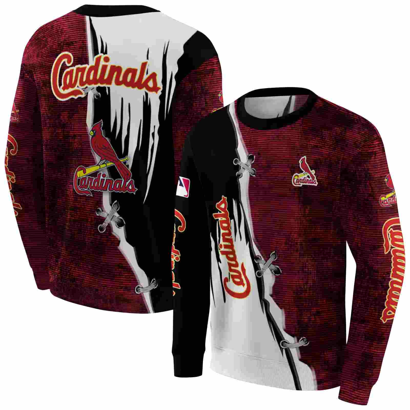 st louis cardinals ripped pattern red black white hoodie premium grade