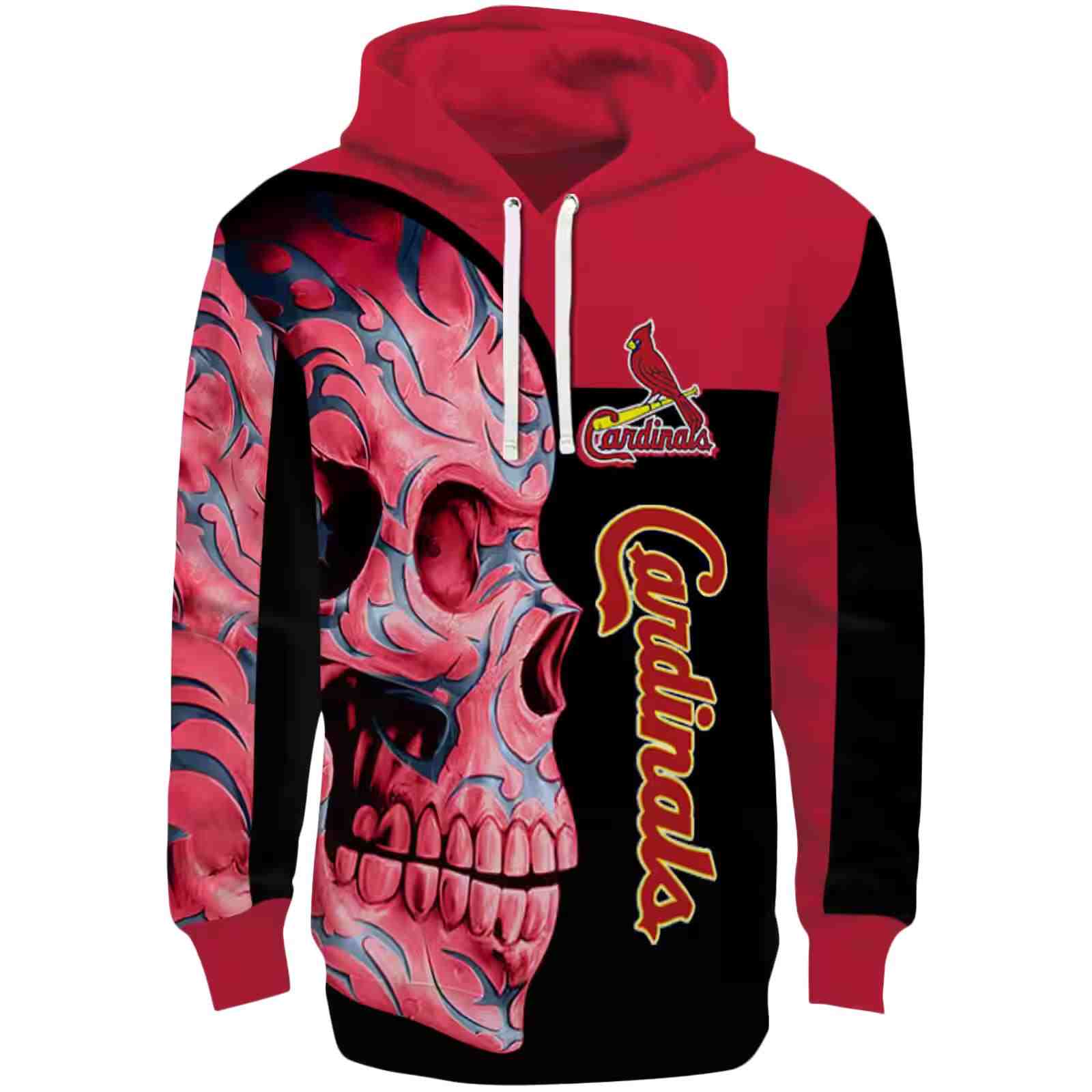 St. Louis Cardinals Skull Motif Red Black Hoodie