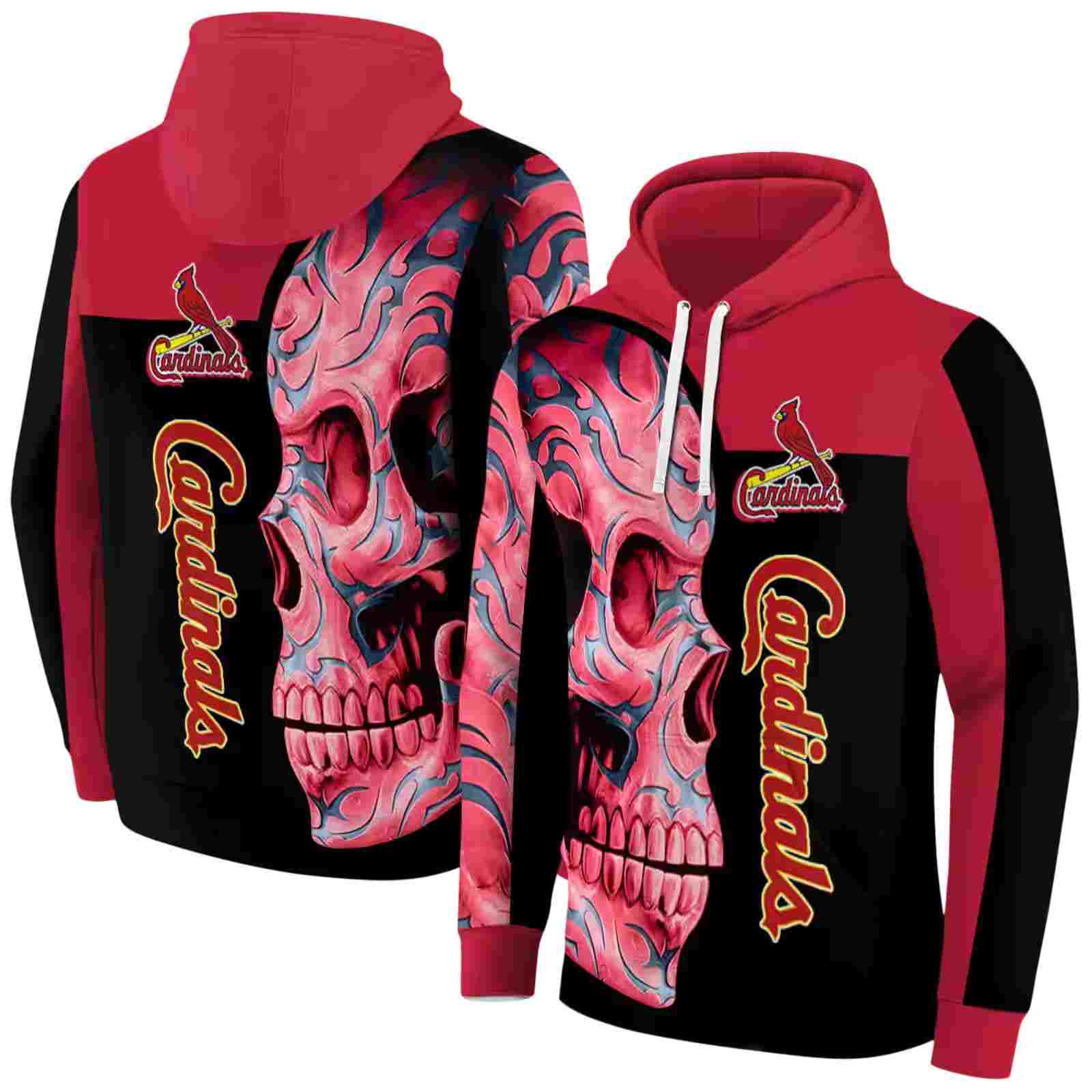 st louis cardinals skull motif red black hoodie fashion forward