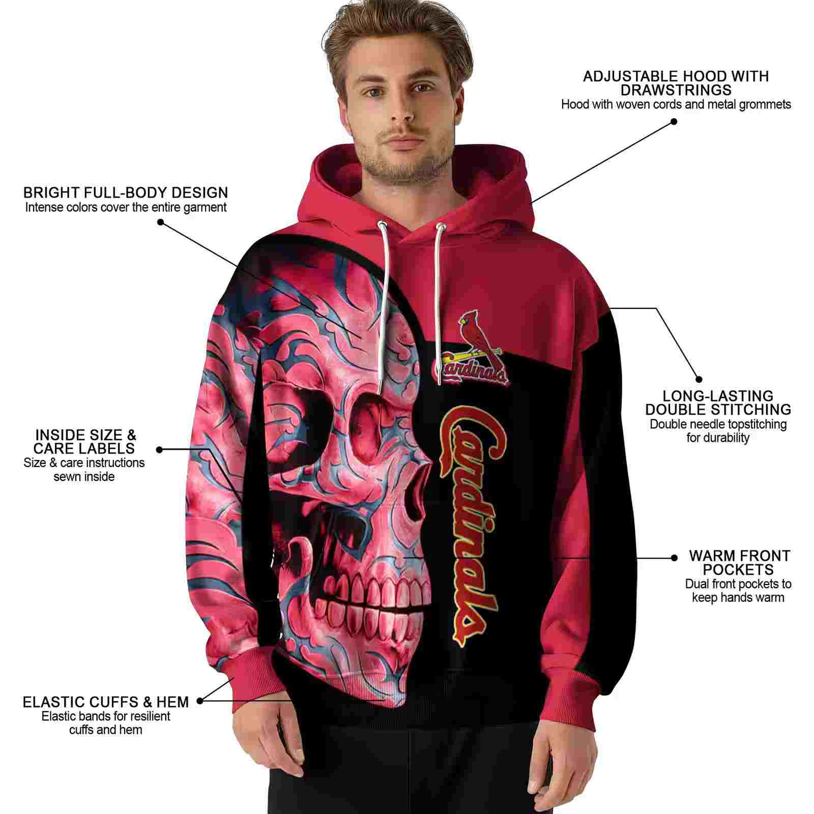 st louis cardinals skull motif red black hoodie latest model