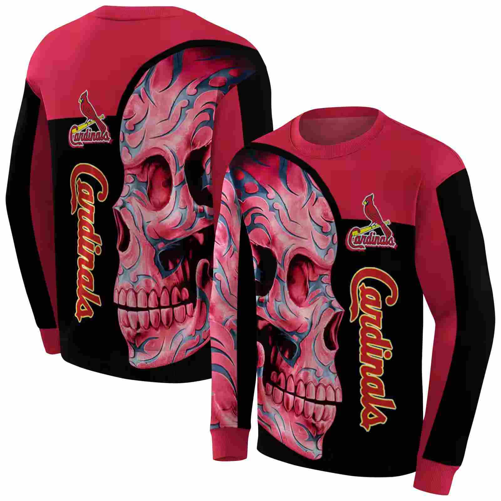 st louis cardinals skull motif red black hoodie premium grade