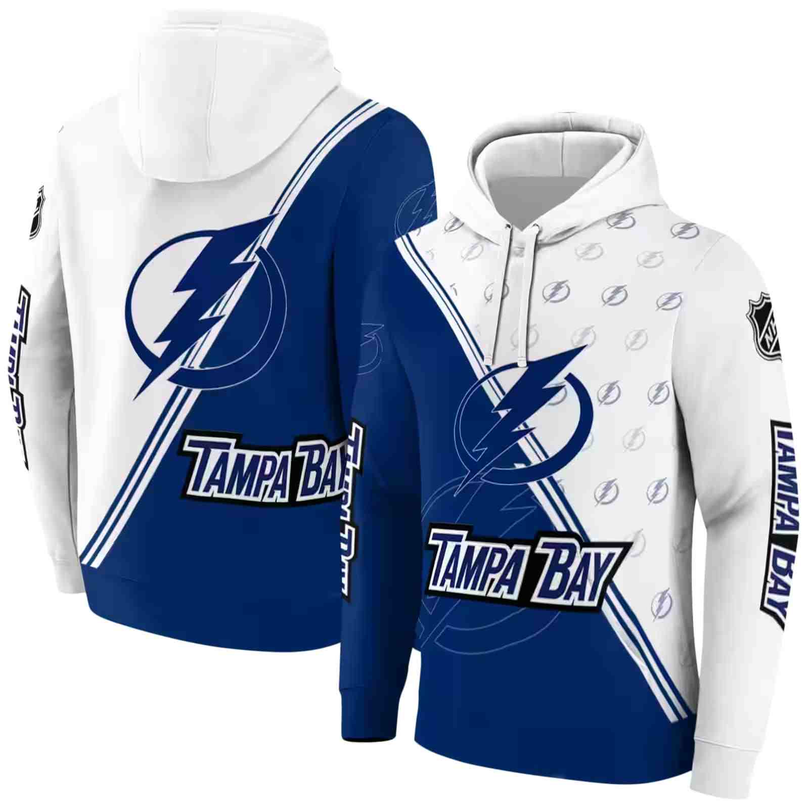 tampa bay lightning diagonal stripe blue white hoodie fashion forward