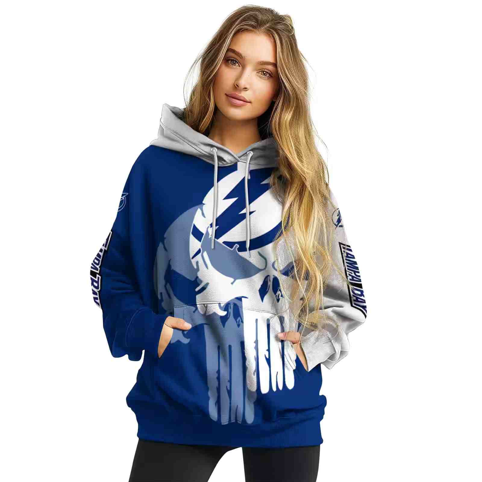 tampa bay lightning graphic punisher blue white hoodie high quality