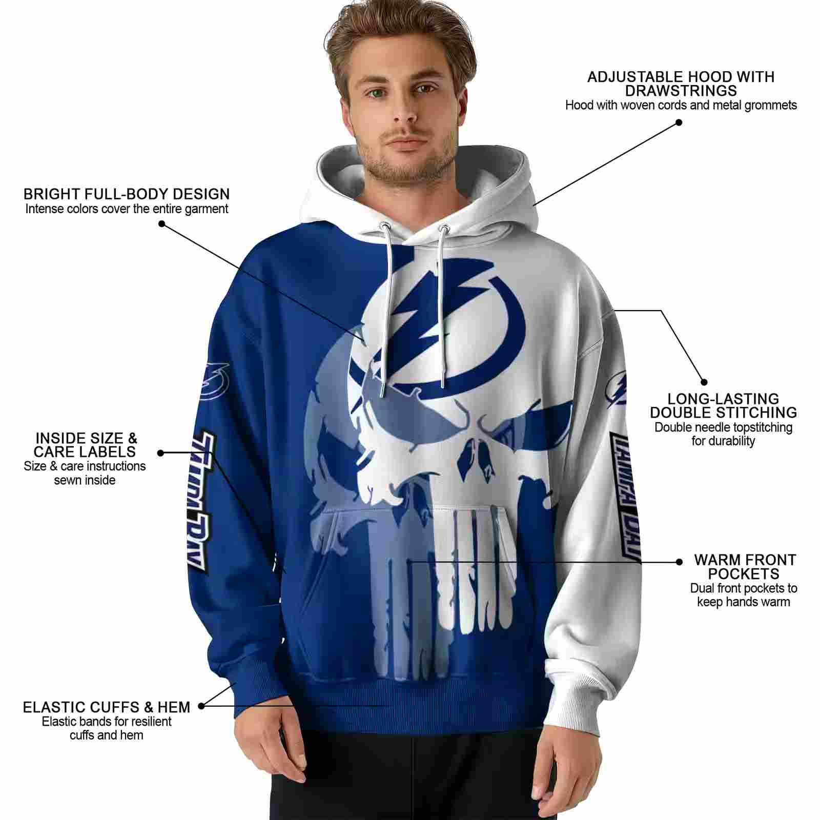 tampa bay lightning graphic punisher blue white hoodie latest model