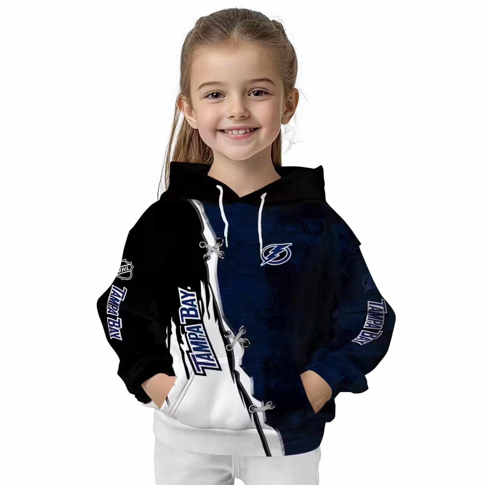 tampa bay lightning ripped pattern blue black white hoodie top rated