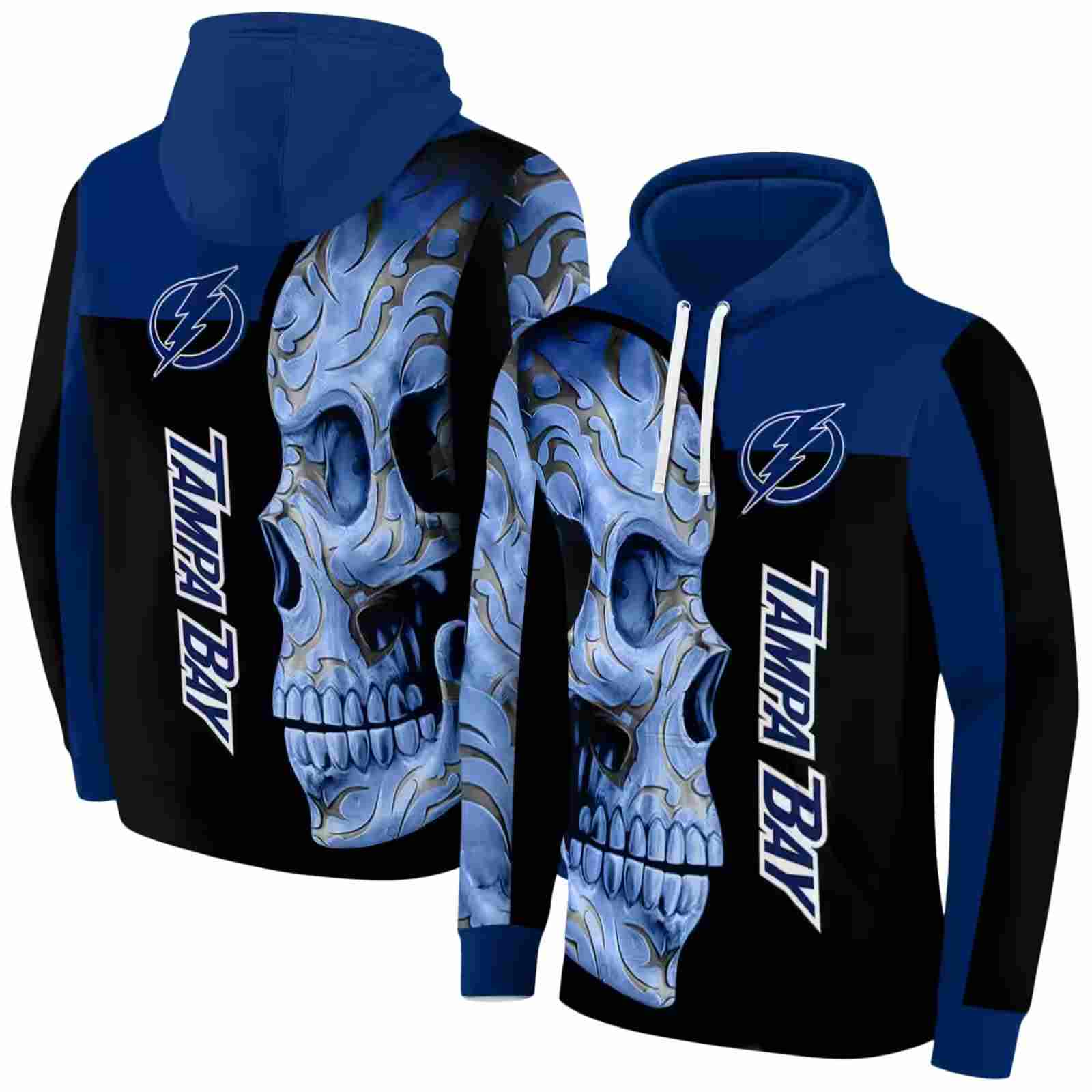 tampa bay lightning skull motif blue black hoodie fashion forward