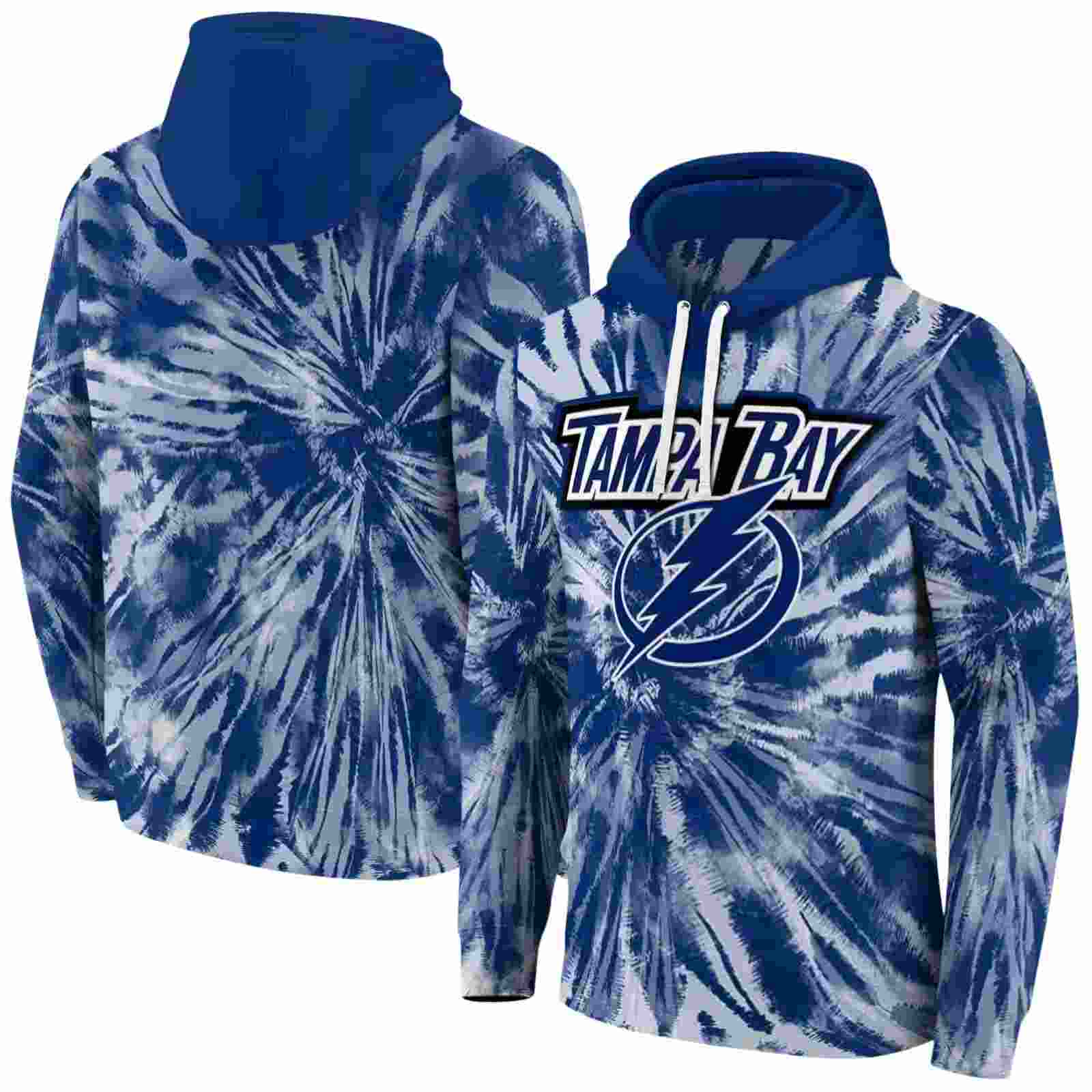 tampa bay lightning tie dye pattern blue hoodie fashion forward