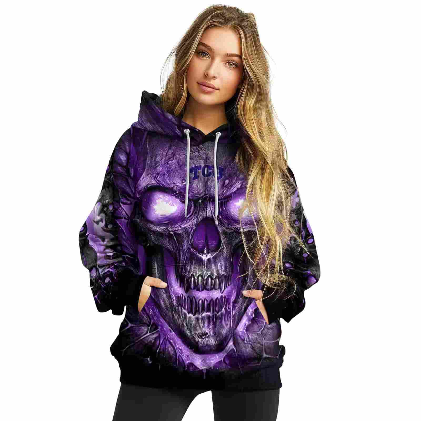 tcu horned frogs demonic skull purple black hoodie high quality