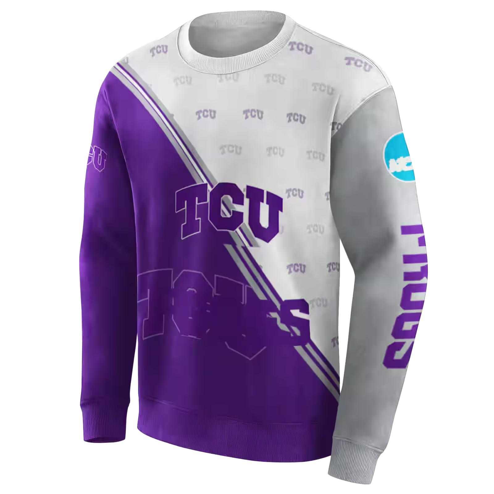 tcu horned frogs diagonal stripe purple white hoodie new arrival