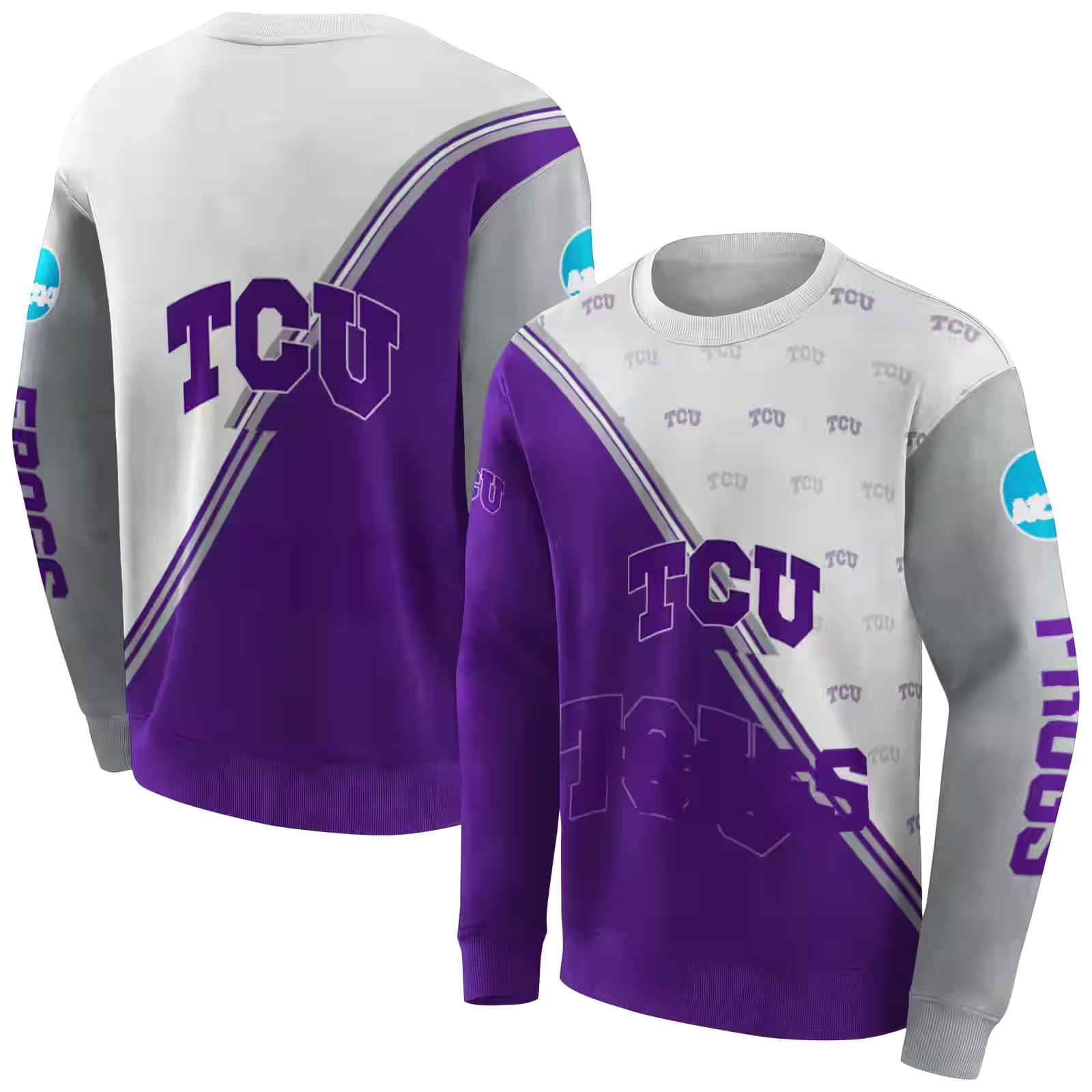 tcu horned frogs diagonal stripe purple white hoodie premium grade