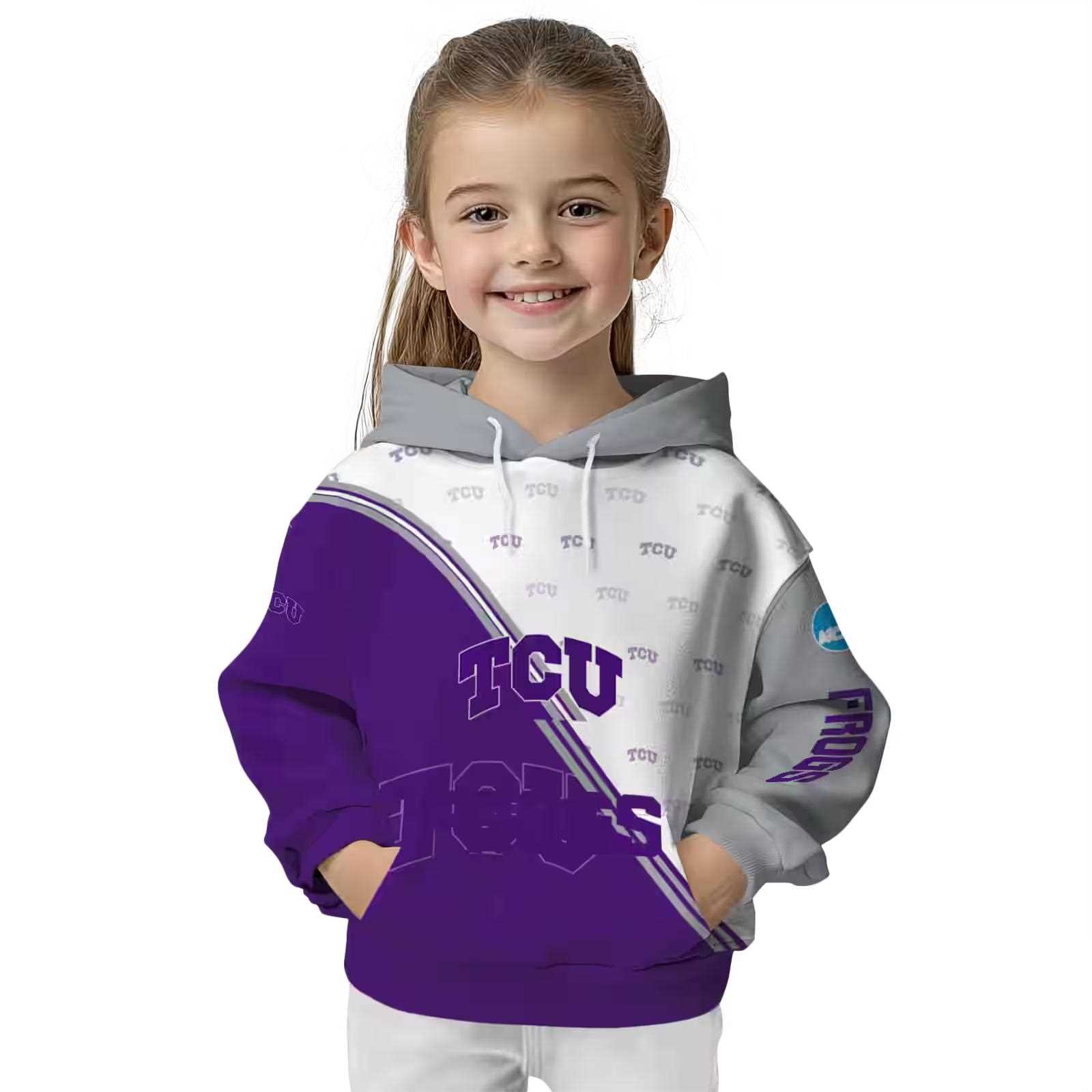 tcu horned frogs diagonal stripe purple white hoodie top rated