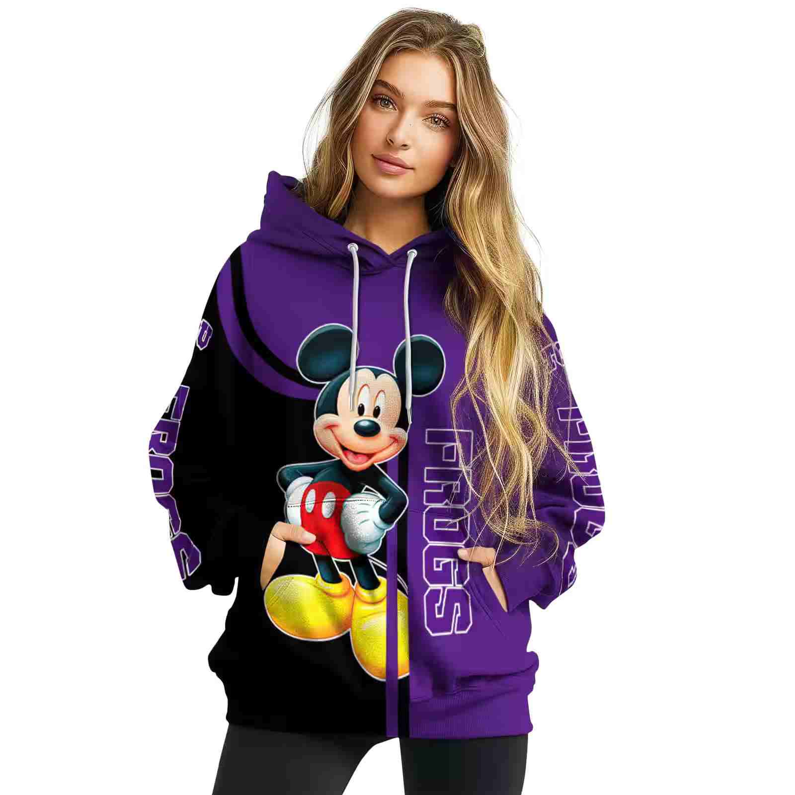 tcu horned frogs mickey mouse purple black hoodie high quality