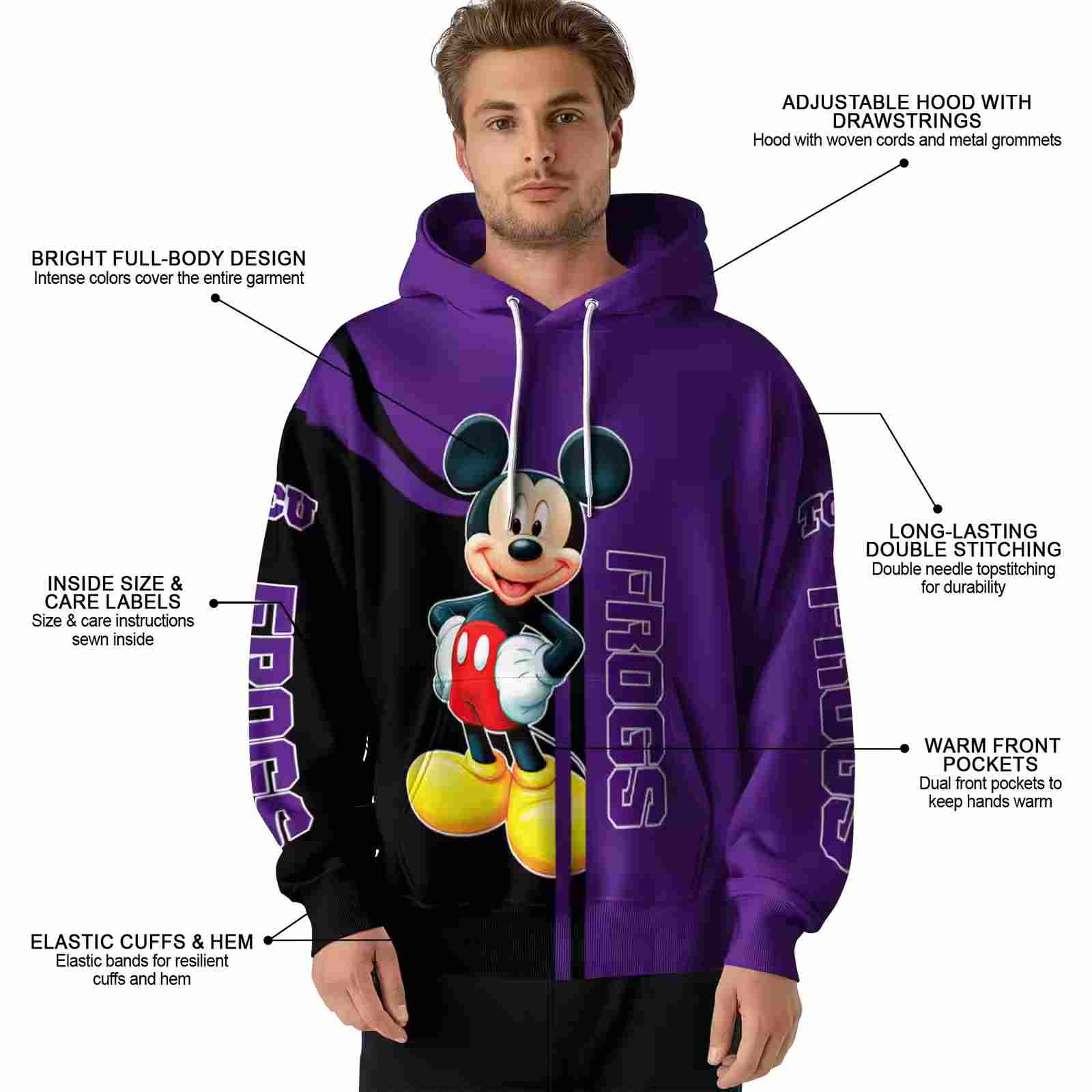 tcu horned frogs mickey mouse purple black hoodie latest model