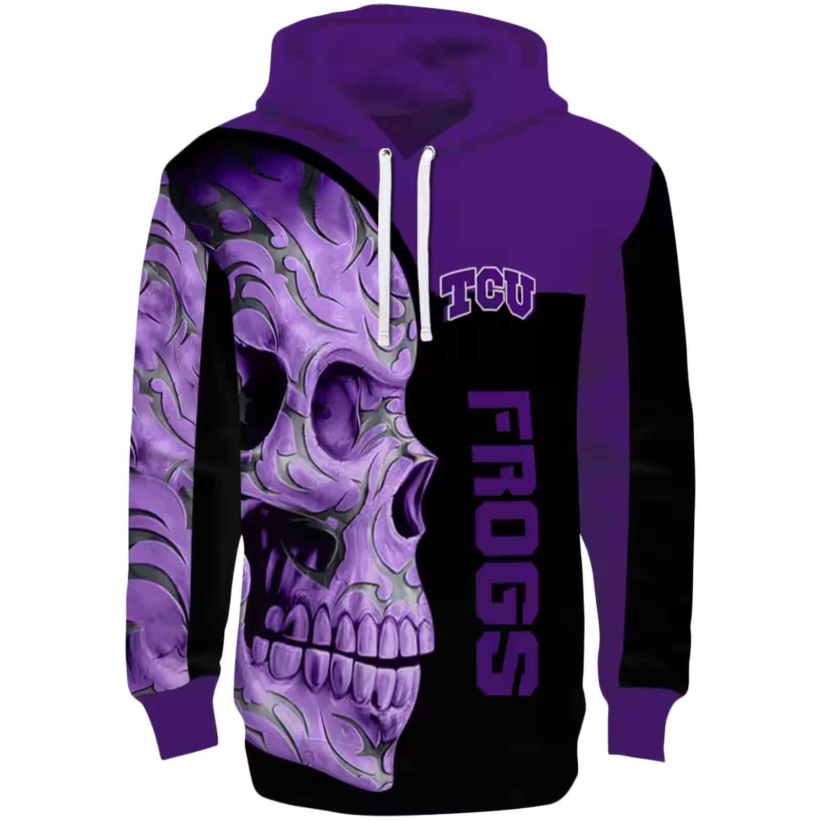 TCU Horned Frogs Skull Motif Purple Black Hoodie