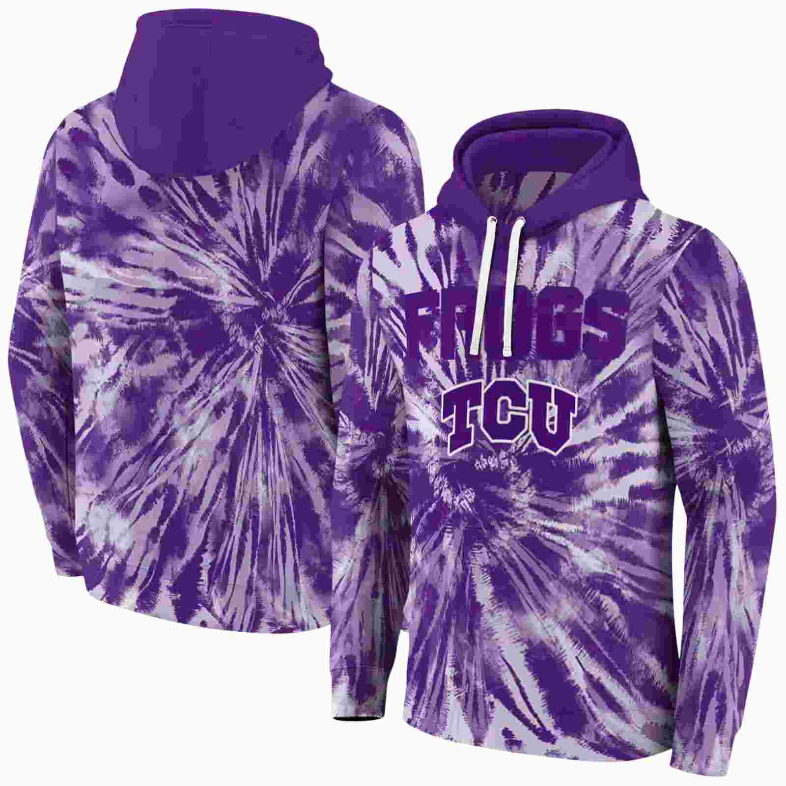 tcu horned frogs tie dye pattern purple hoodie fashion forward