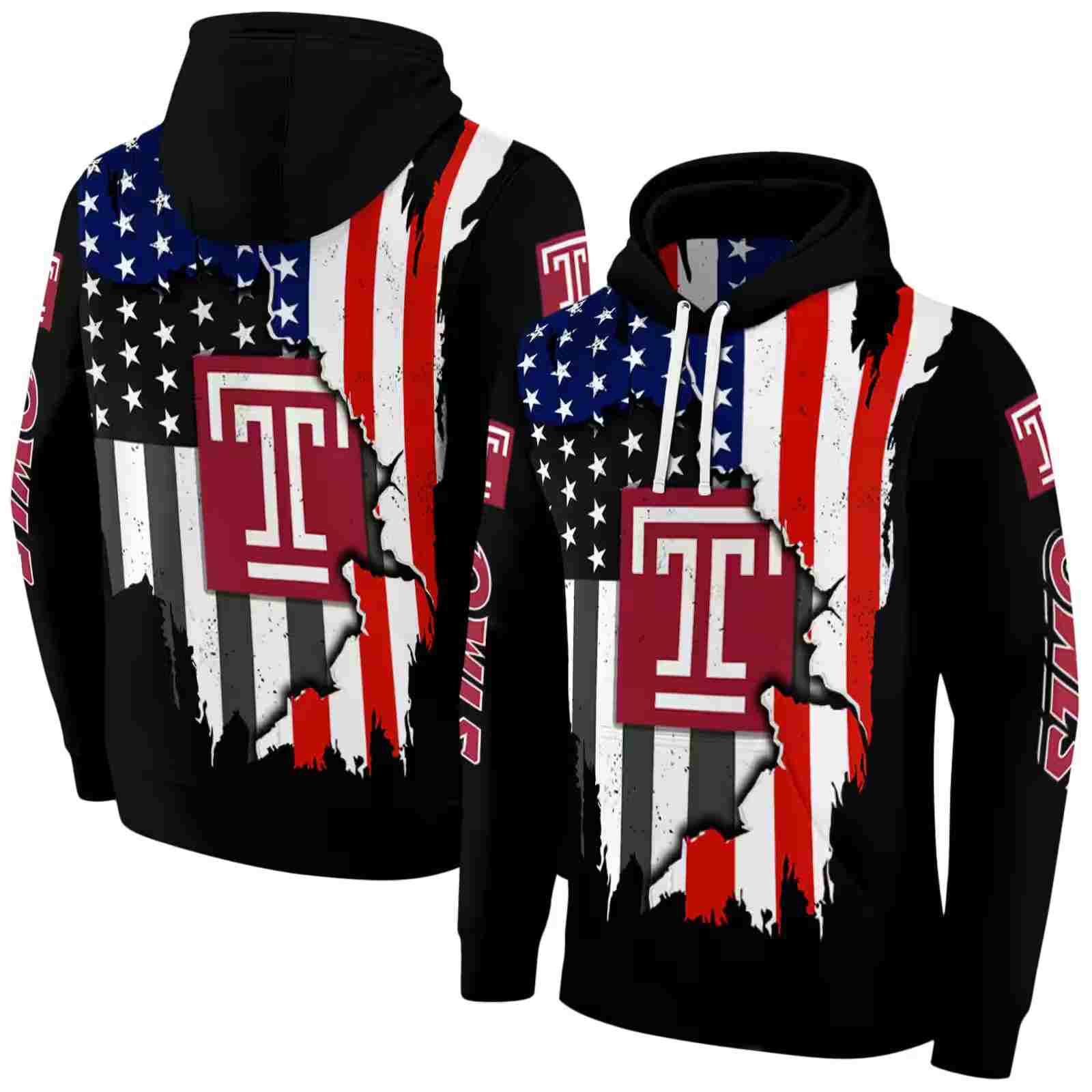 temple owls american pride black hoodie fashion forward