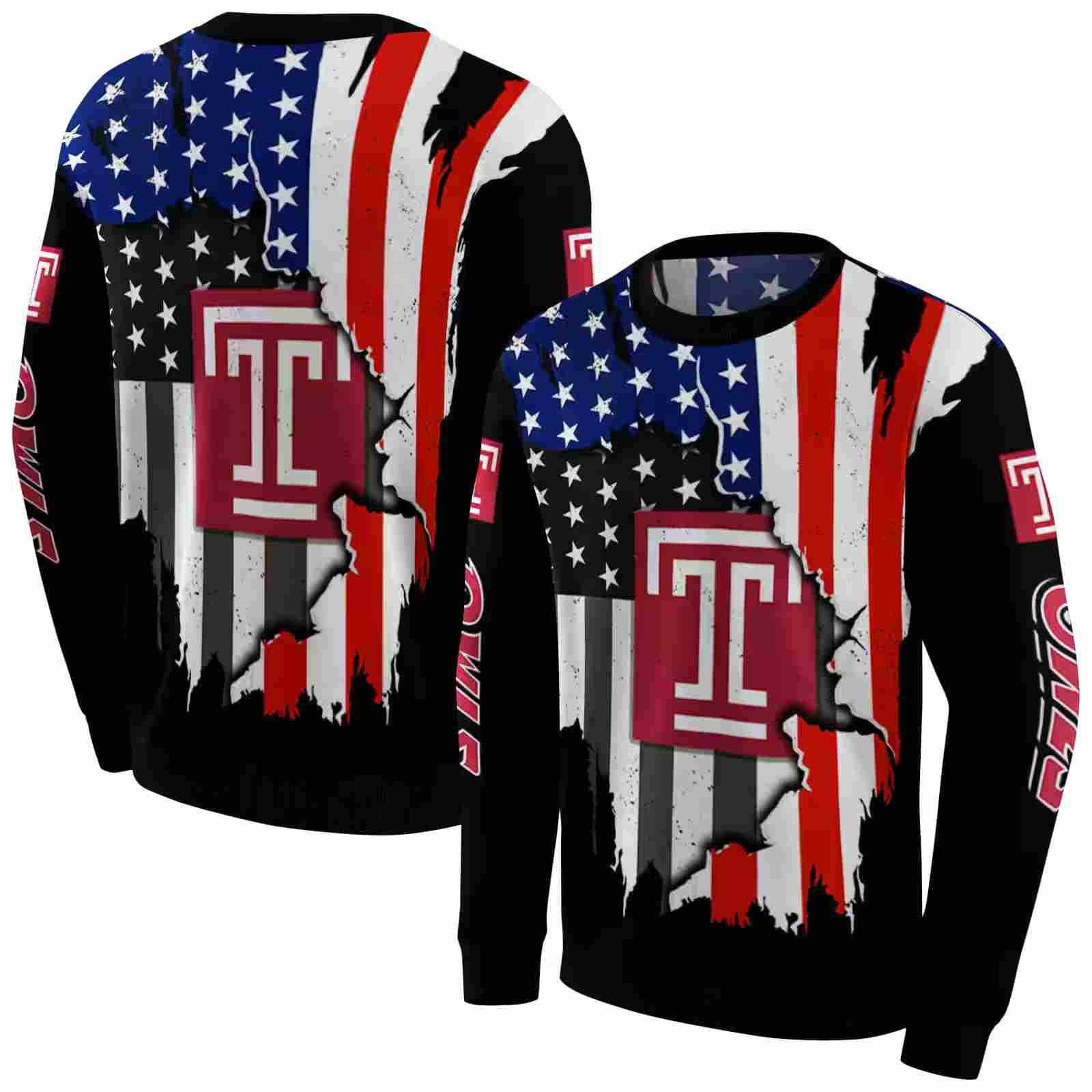 temple owls american pride black hoodie premium grade