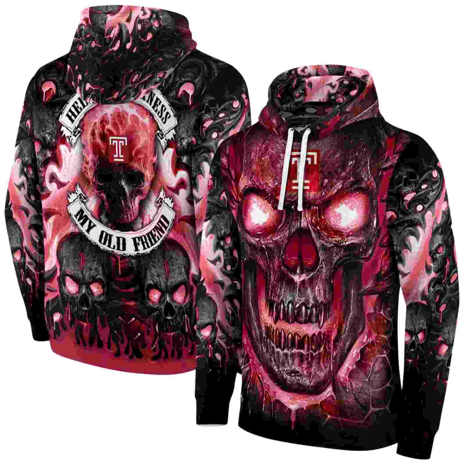 temple owls demonic skull red black hoodie fashion forward