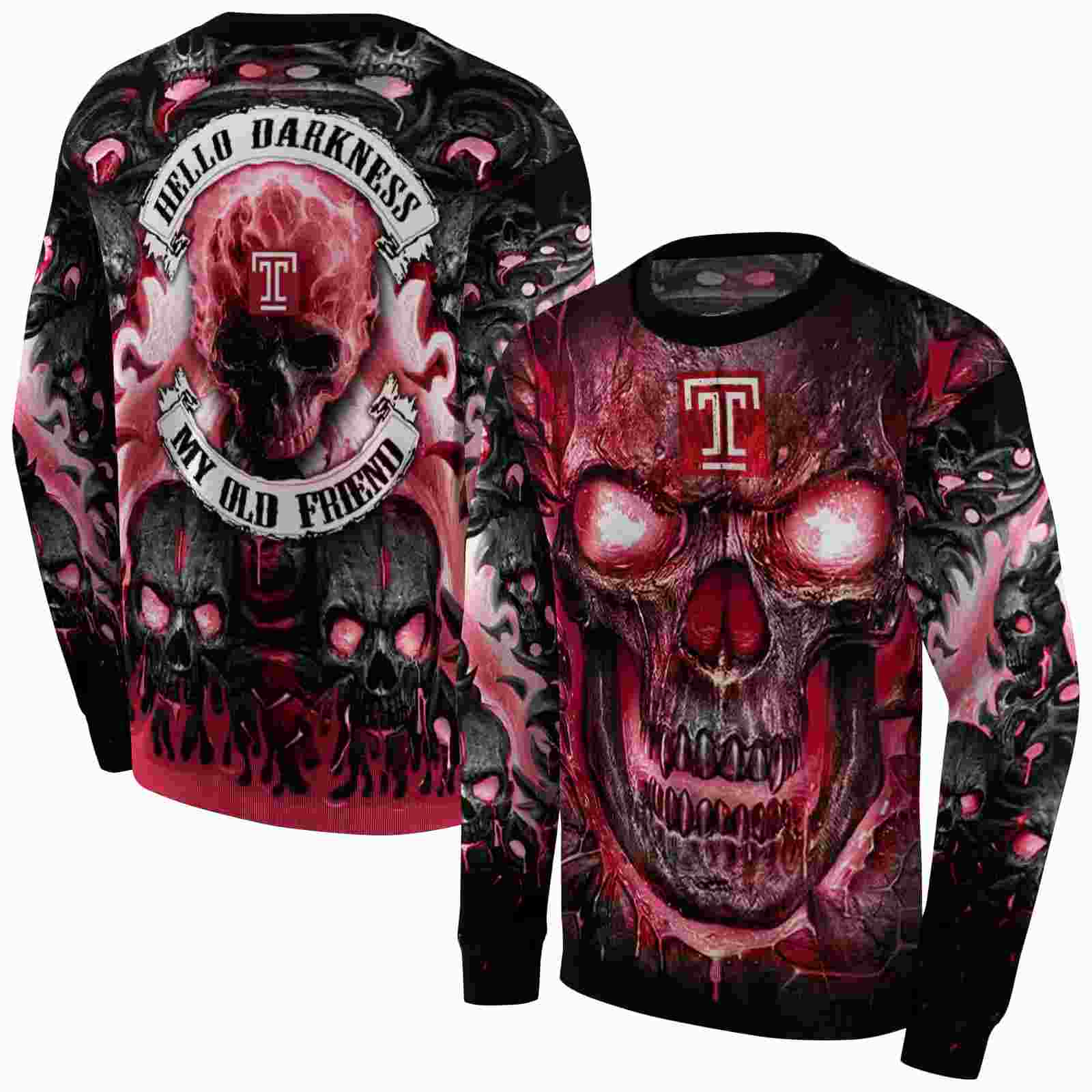 temple owls demonic skull red black hoodie premium grade