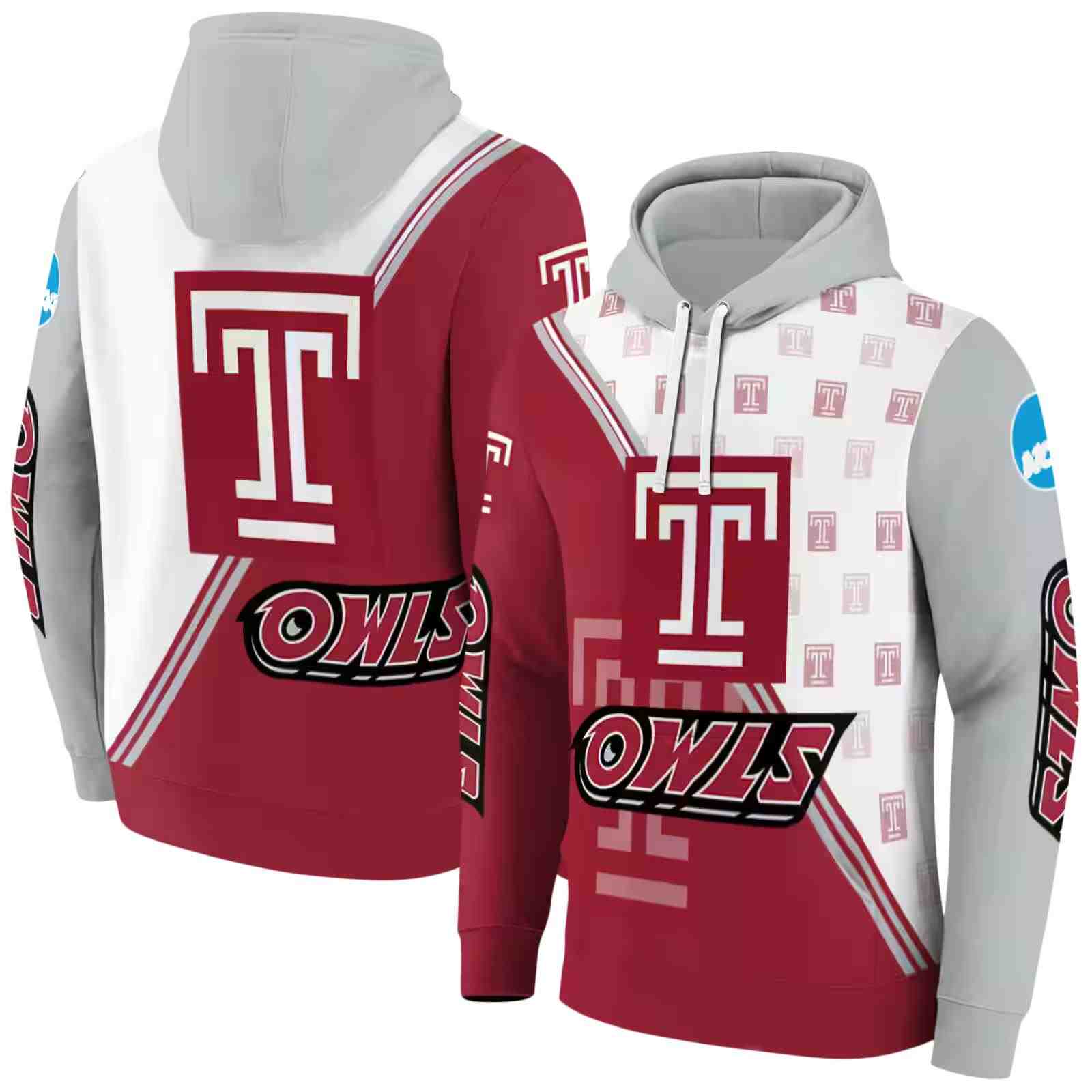 temple owls diagonal stripe red white hoodie fashion forward