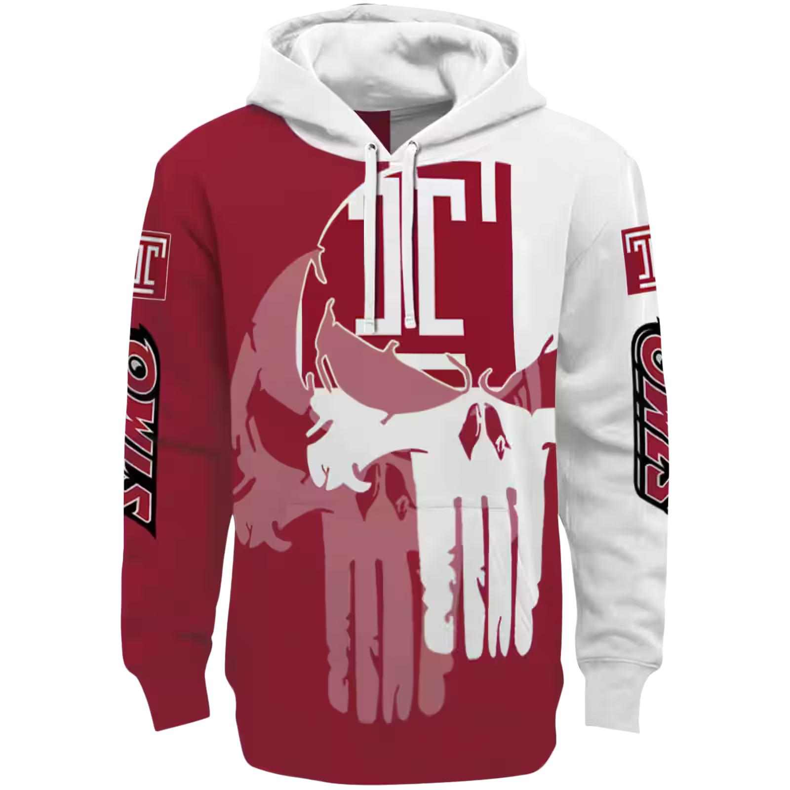 Temple Owls Graphic Punisher Red White Hoodie