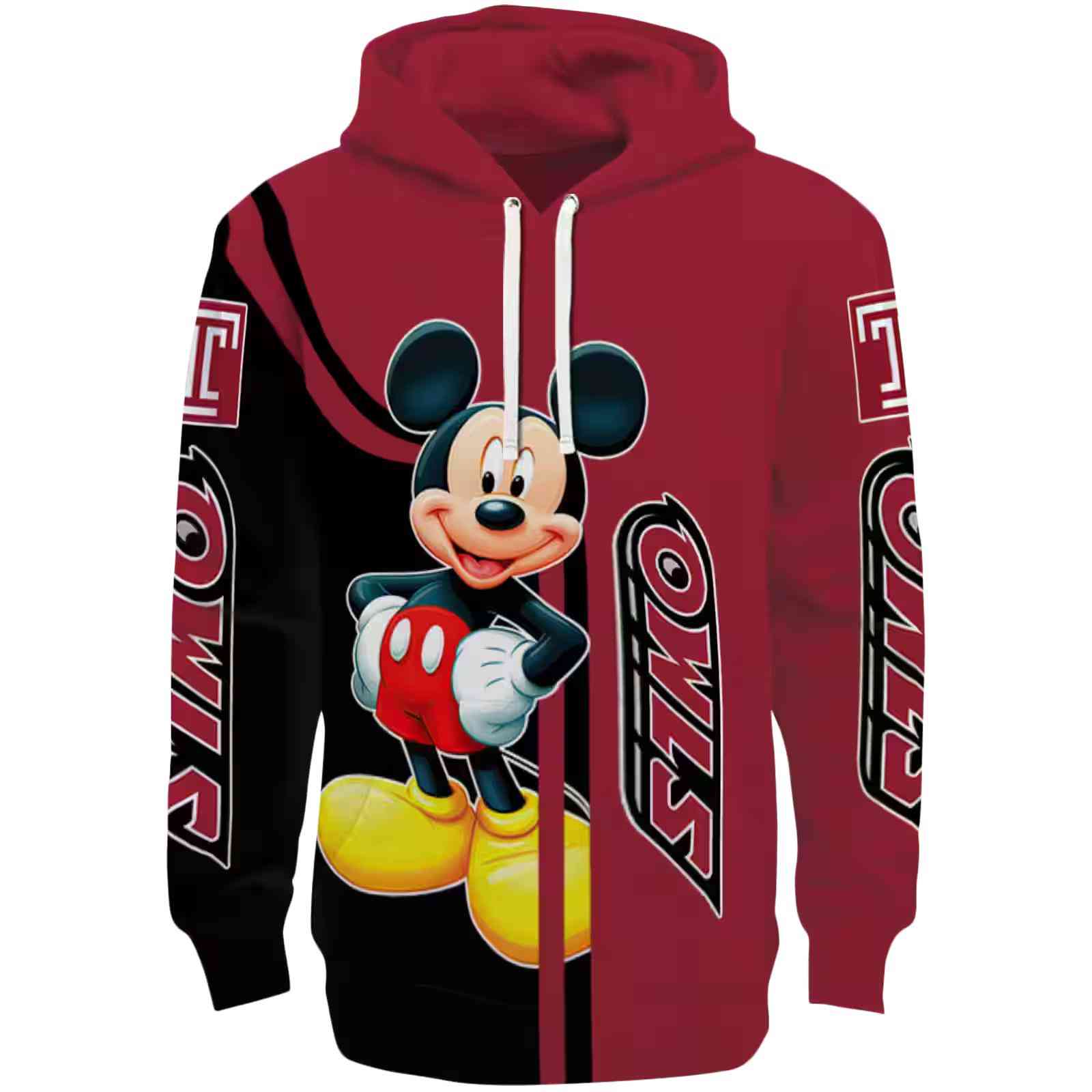 Temple Owls Mickey Mouse Red Black Hoodie