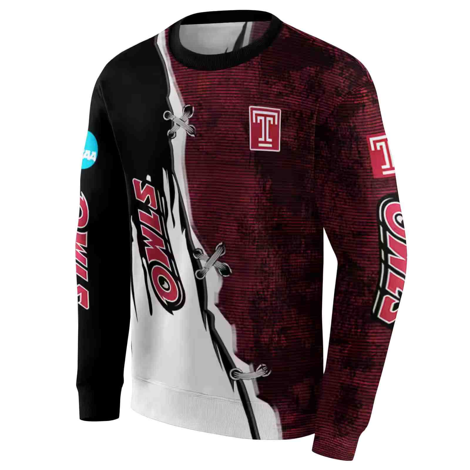 temple owls ripped pattern red black white hoodie new arrival