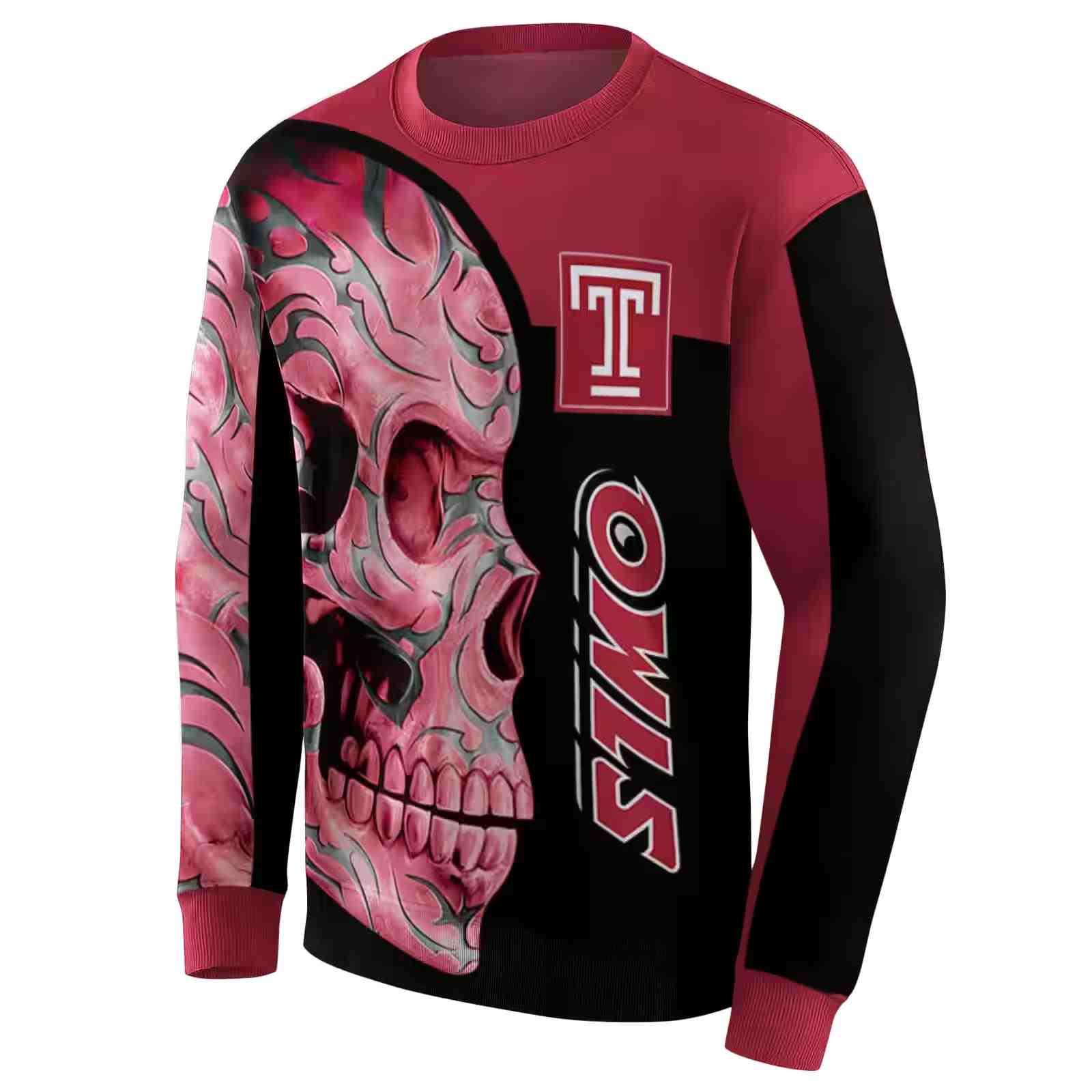 temple owls skull motif red black hoodie new arrival