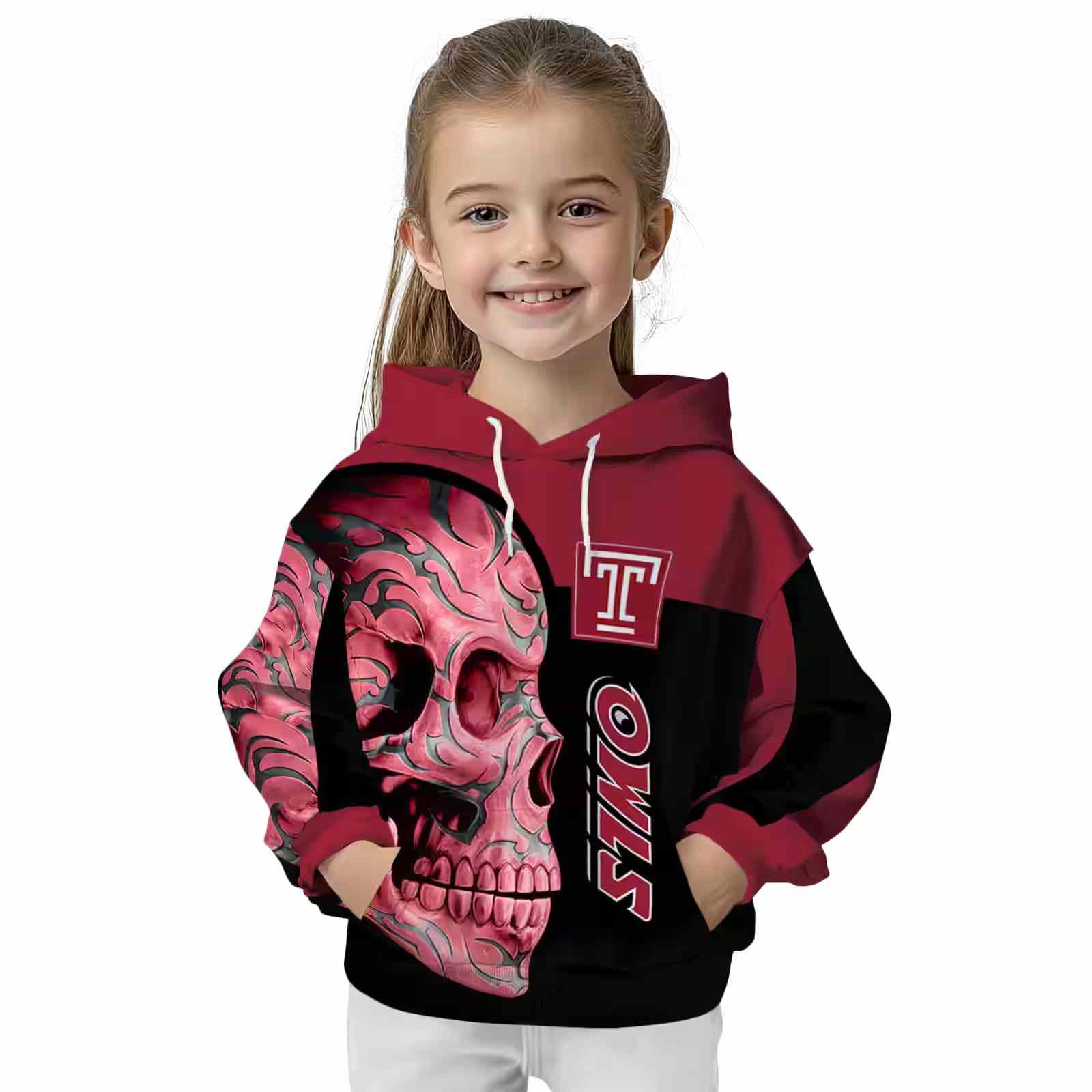 temple owls skull motif red black hoodie top rated