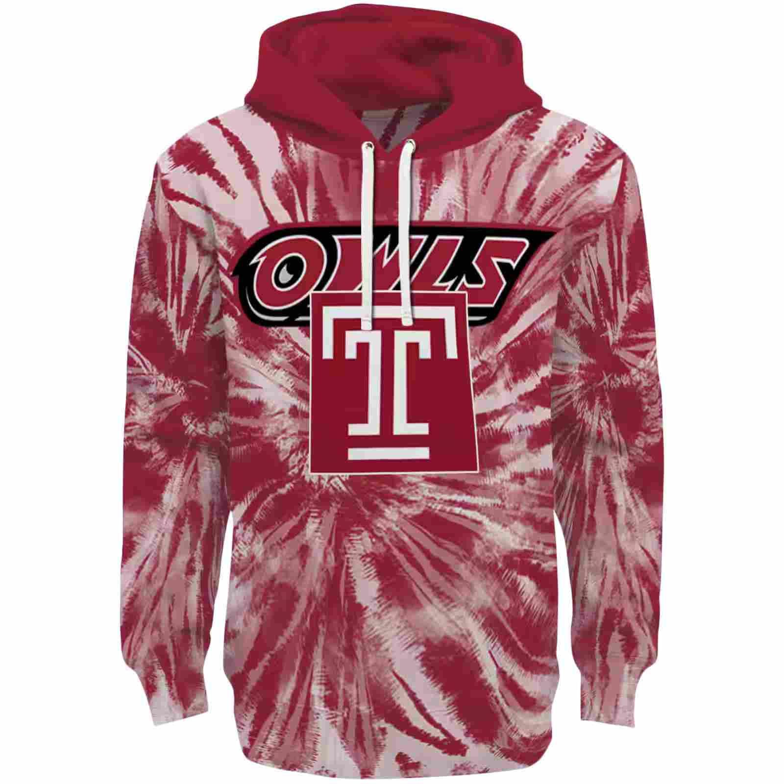 Temple Owls Tie Dye Pattern Red Hoodie