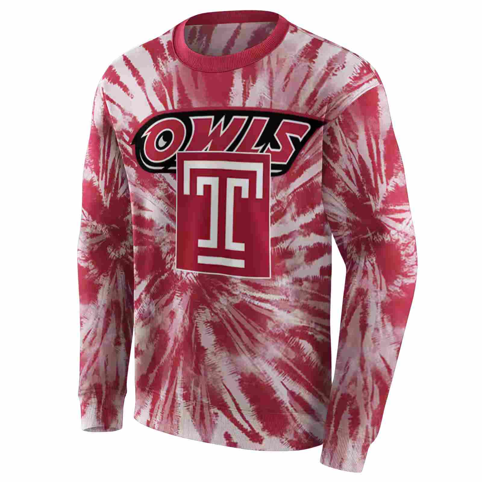 temple owls tie dye pattern red hoodie new arrival