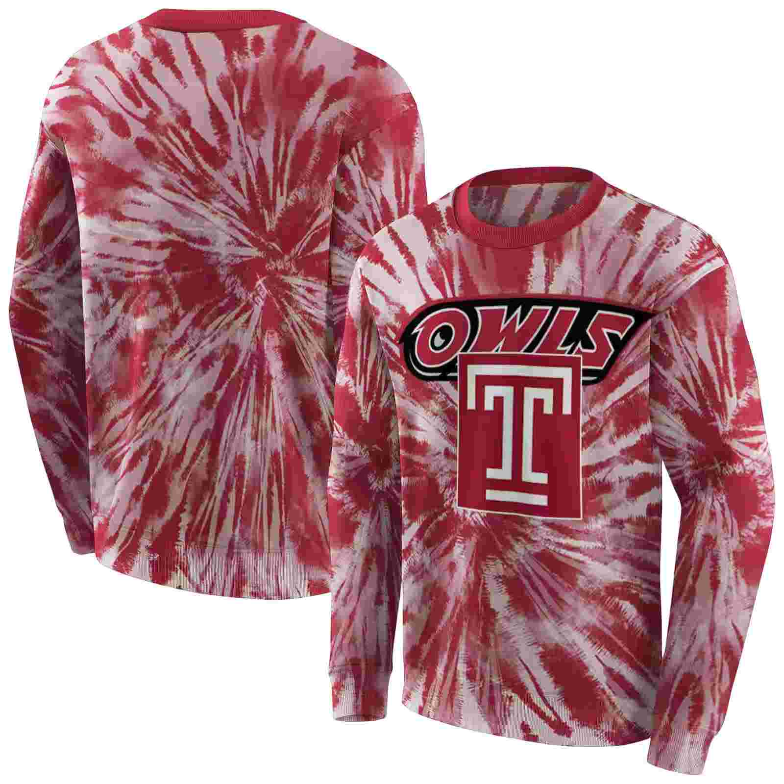 temple owls tie dye pattern red hoodie premium grade