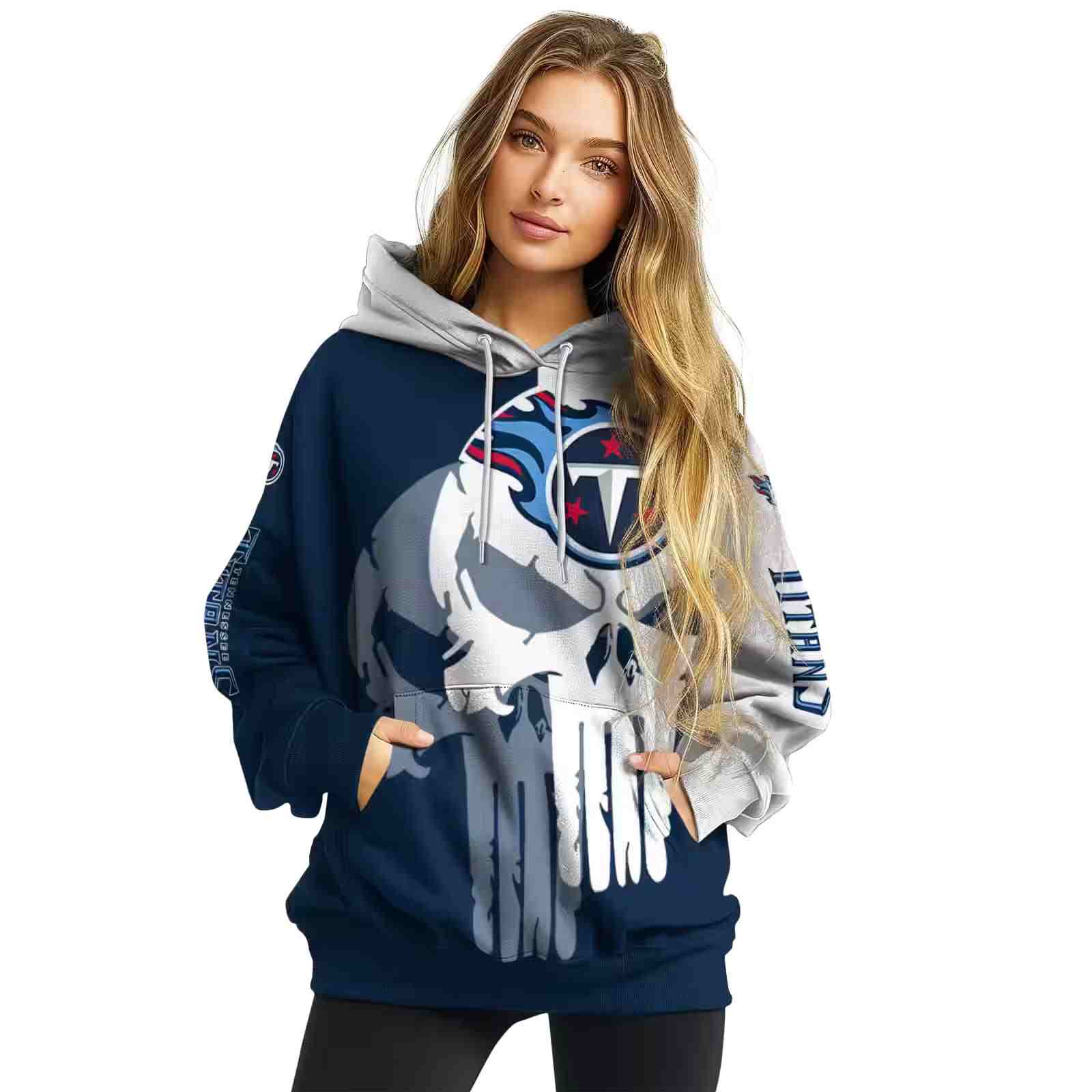 tennessee titans graphic punisher navy white hoodie high quality