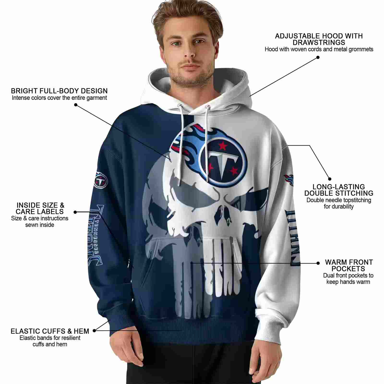 tennessee titans graphic punisher navy white hoodie latest model