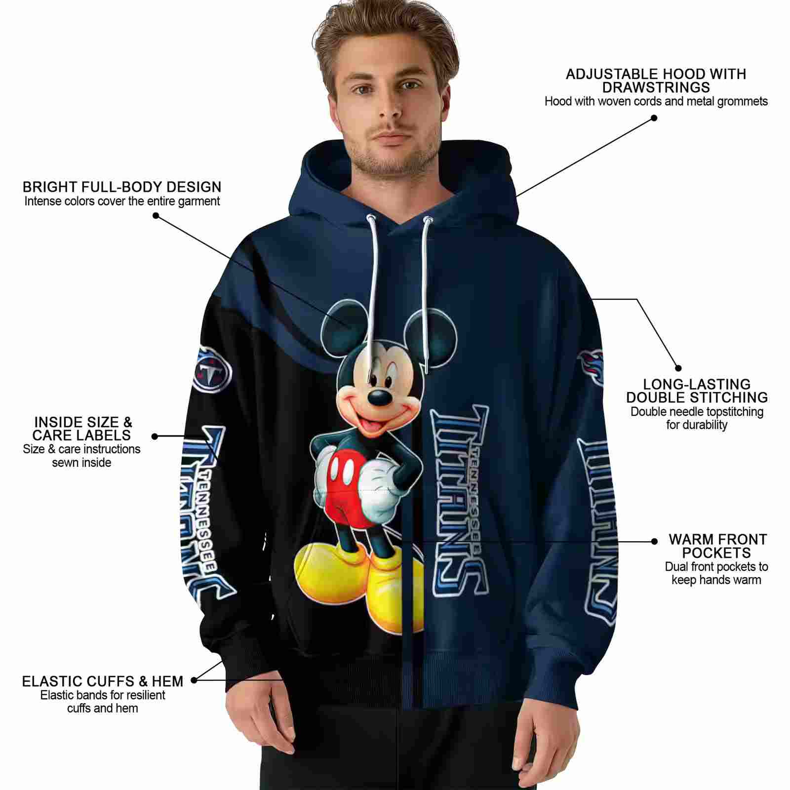 tennessee titans mickey mouse navy black hoodie latest model