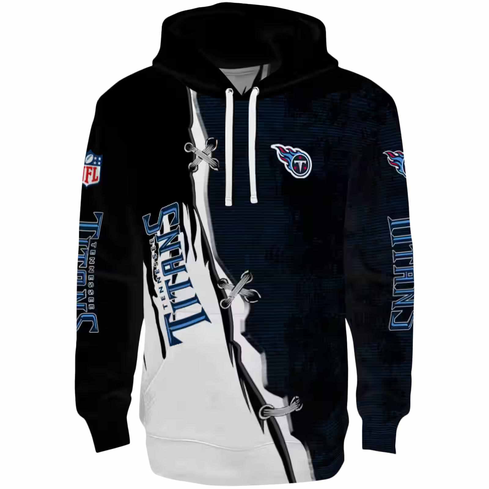 Tennessee Titans Ripped Pattern Navy Black White Hoodie