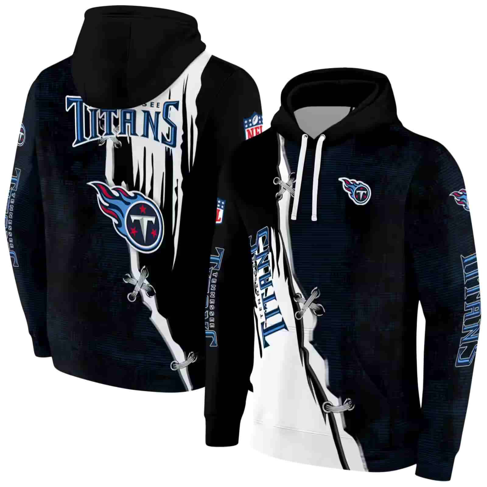 tennessee titans ripped pattern navy black white hoodie fashion forward