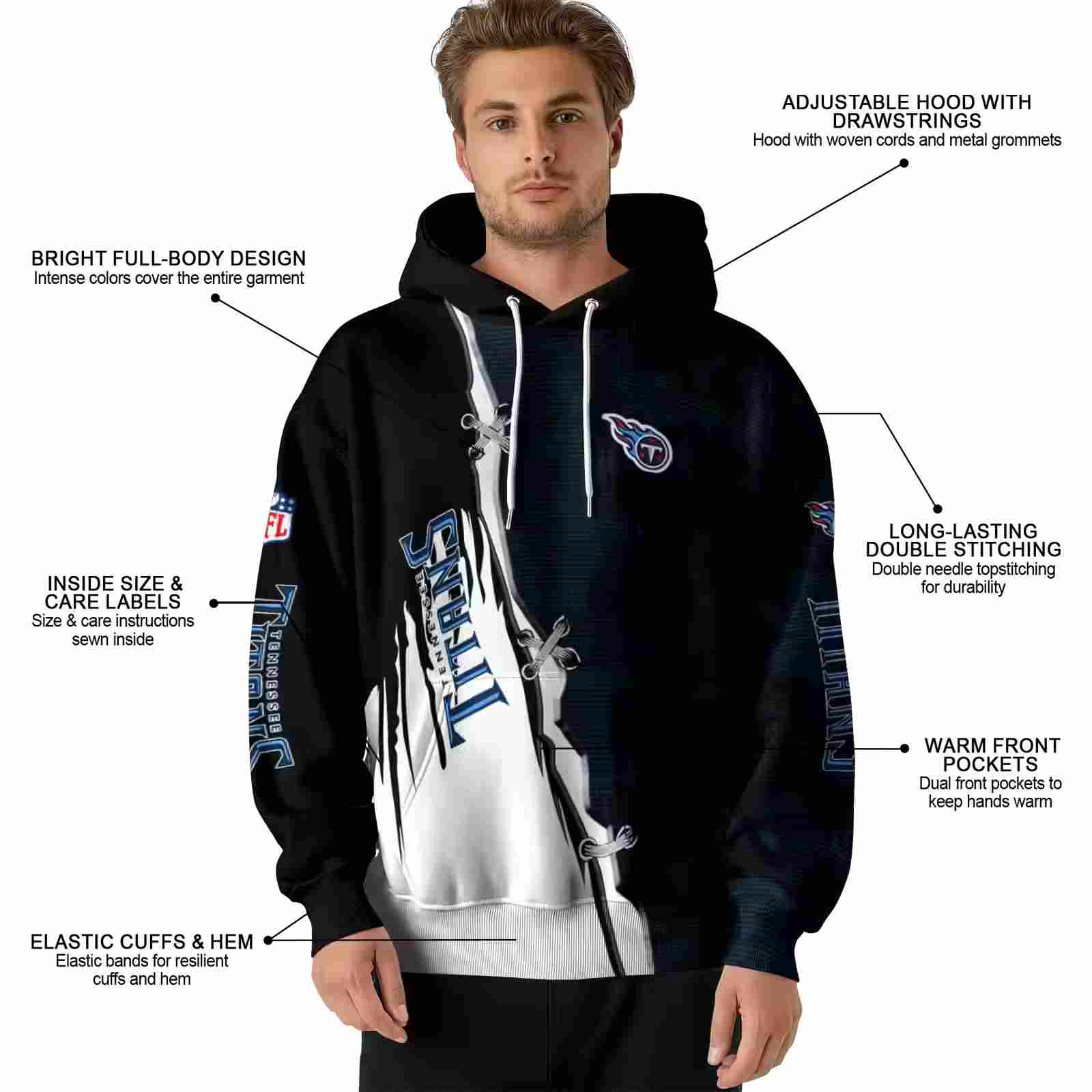 tennessee titans ripped pattern navy black white hoodie latest model