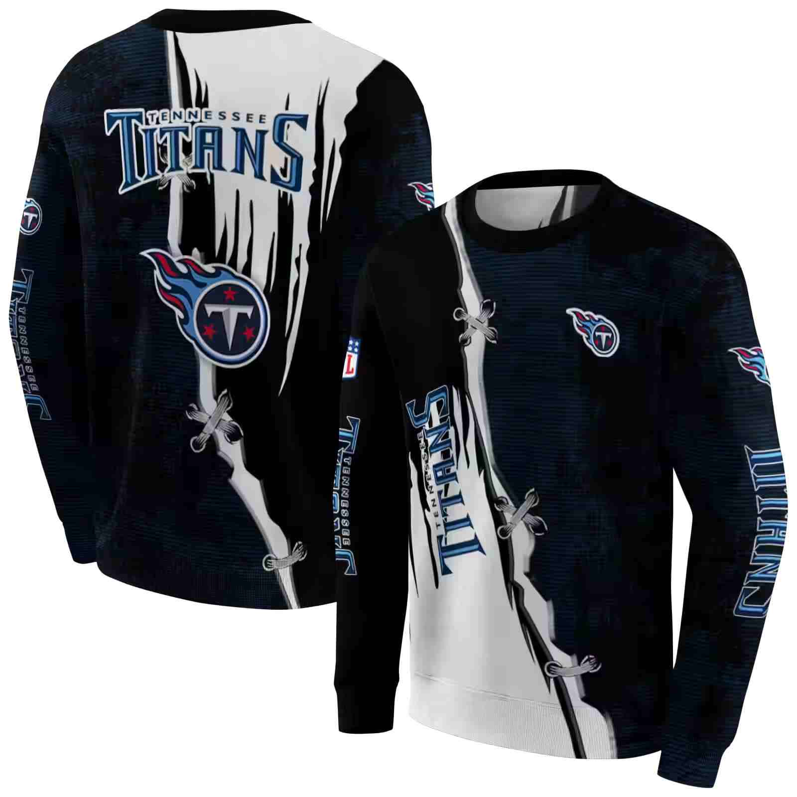 tennessee titans ripped pattern navy black white hoodie premium grade