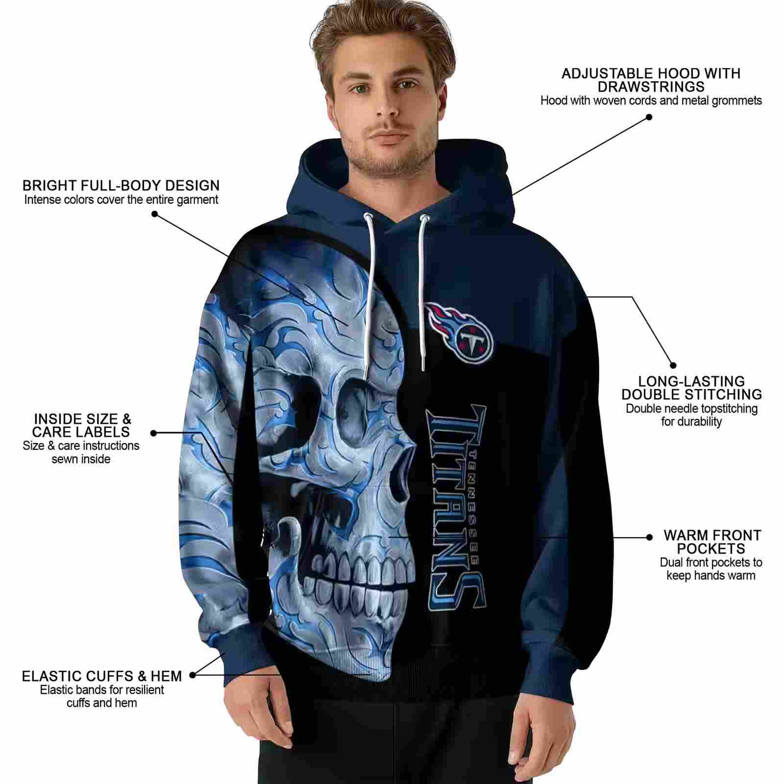 tennessee titans skull motif navy black hoodie latest model