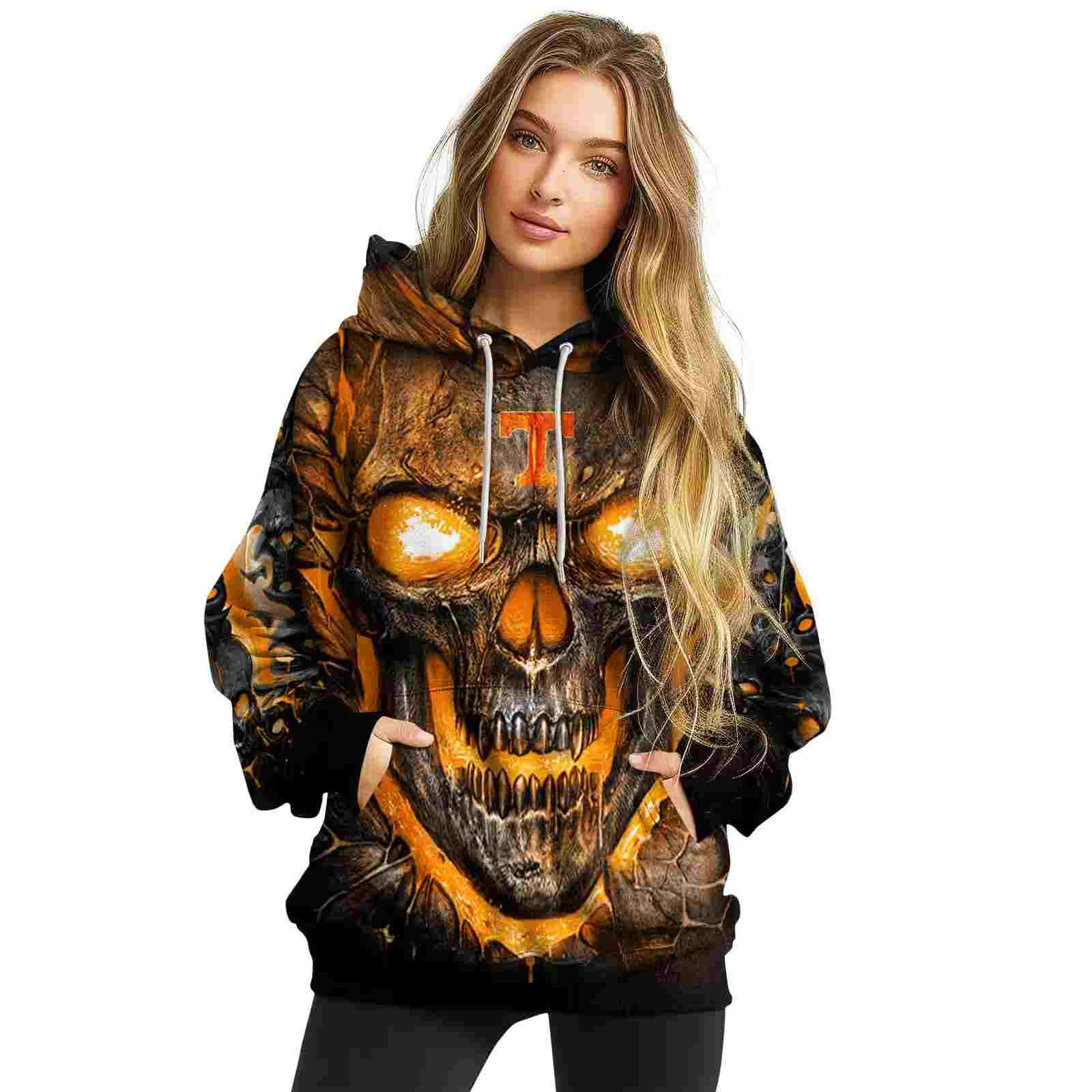 tennessee volunteers demonic skull orange black hoodie high quality